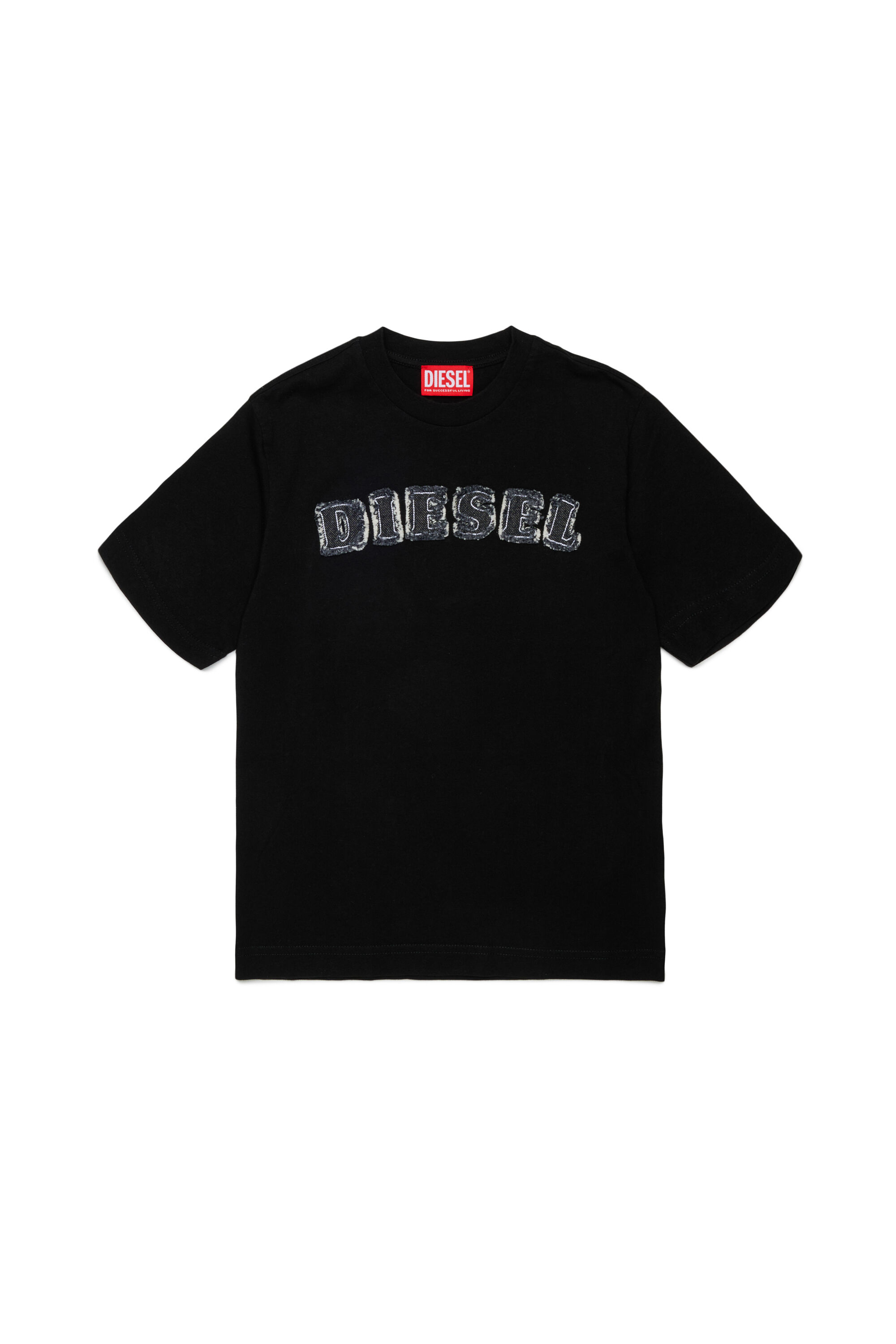 Diesel - TJEANS OVER, T-shirt en coton avec logo effet effiloch&eacute; Homme in Noir - 1