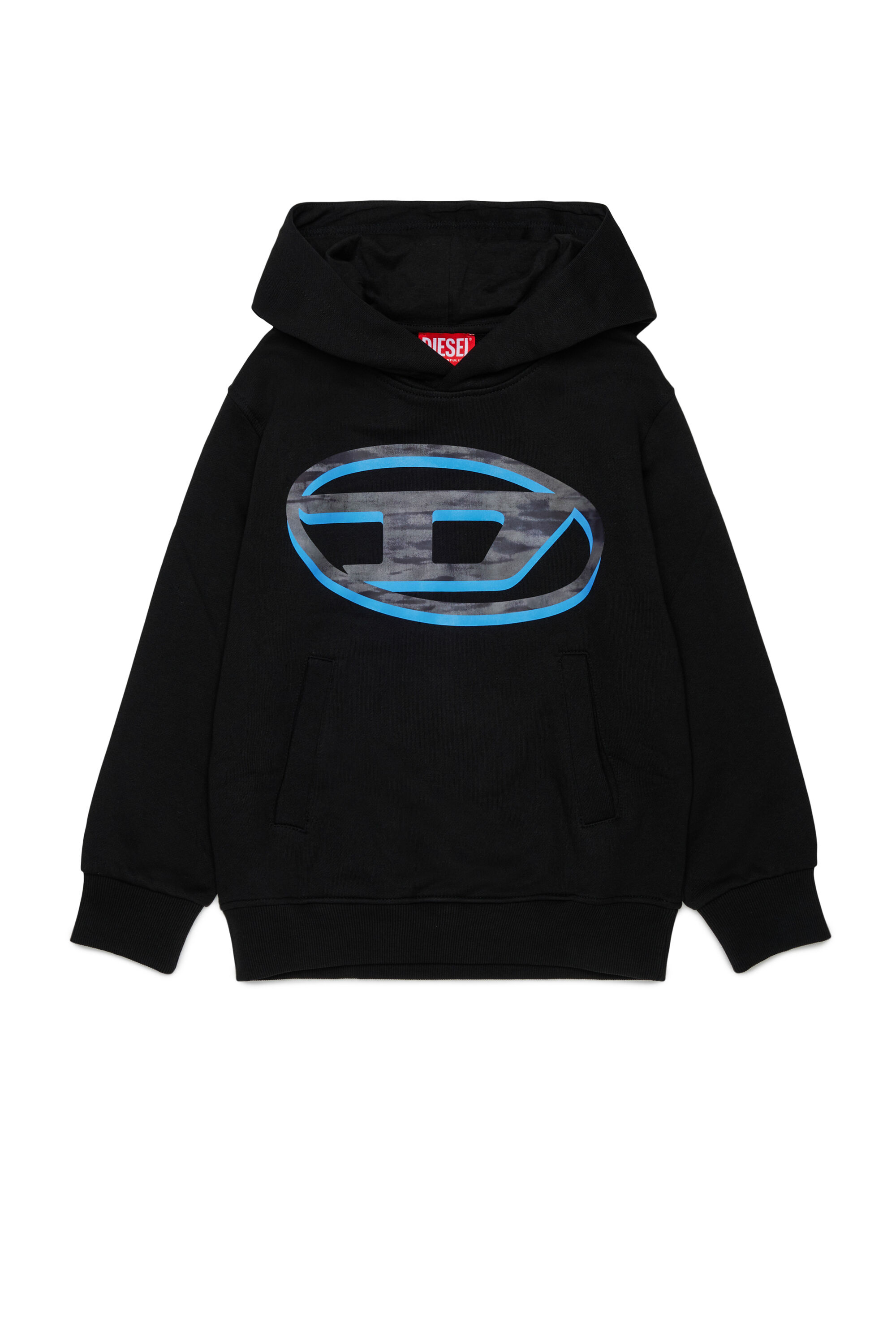 Diesel - SVELLYHOOD OVER, Hoodie con stampa Oval D bicolore Uomo in Nero - 1