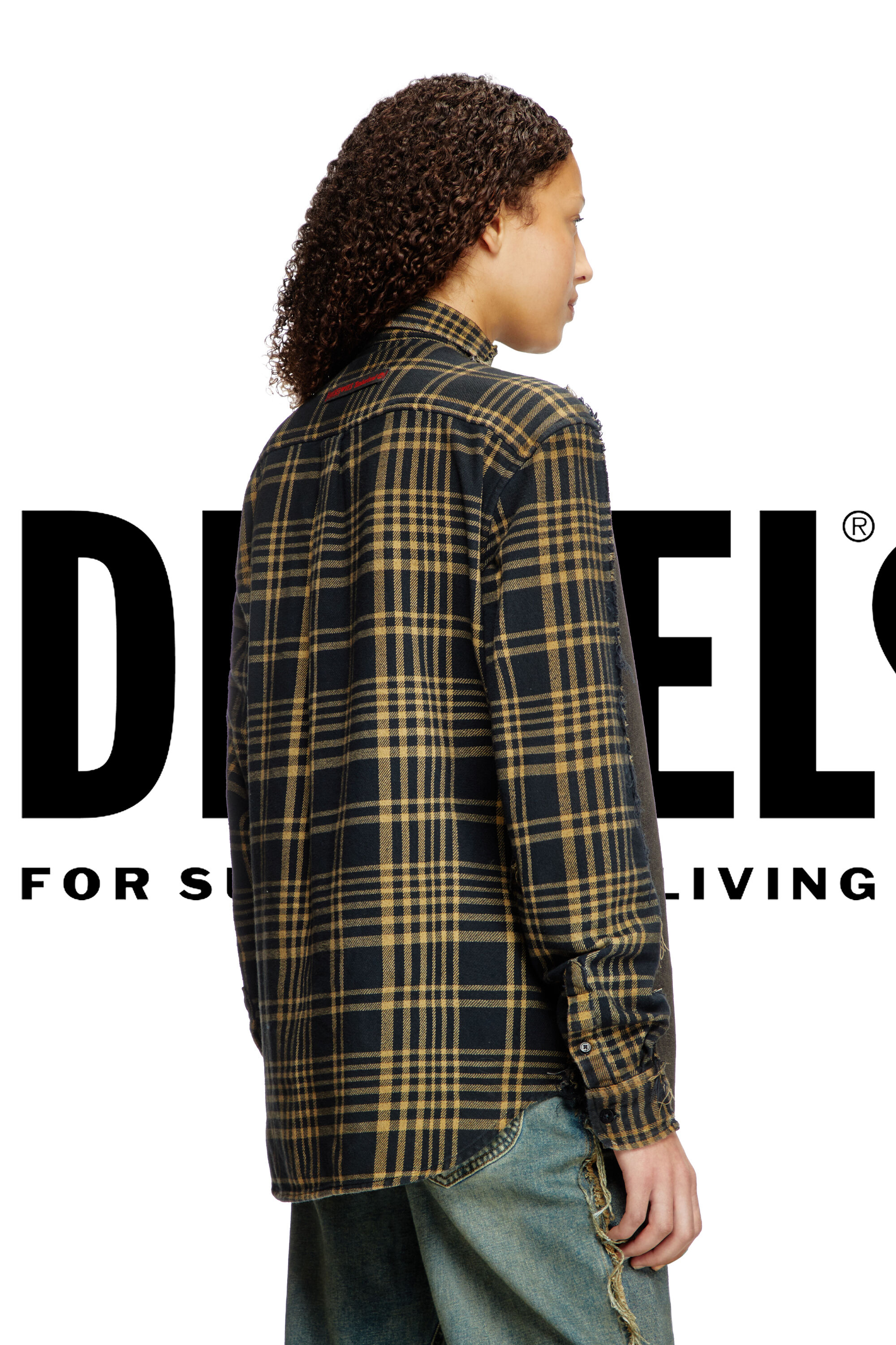 Diesel - Shirt Dieseloves 5A, Unisex Überfärbtes Denim und Karo-Hemd in Schwarz/Blau - 5