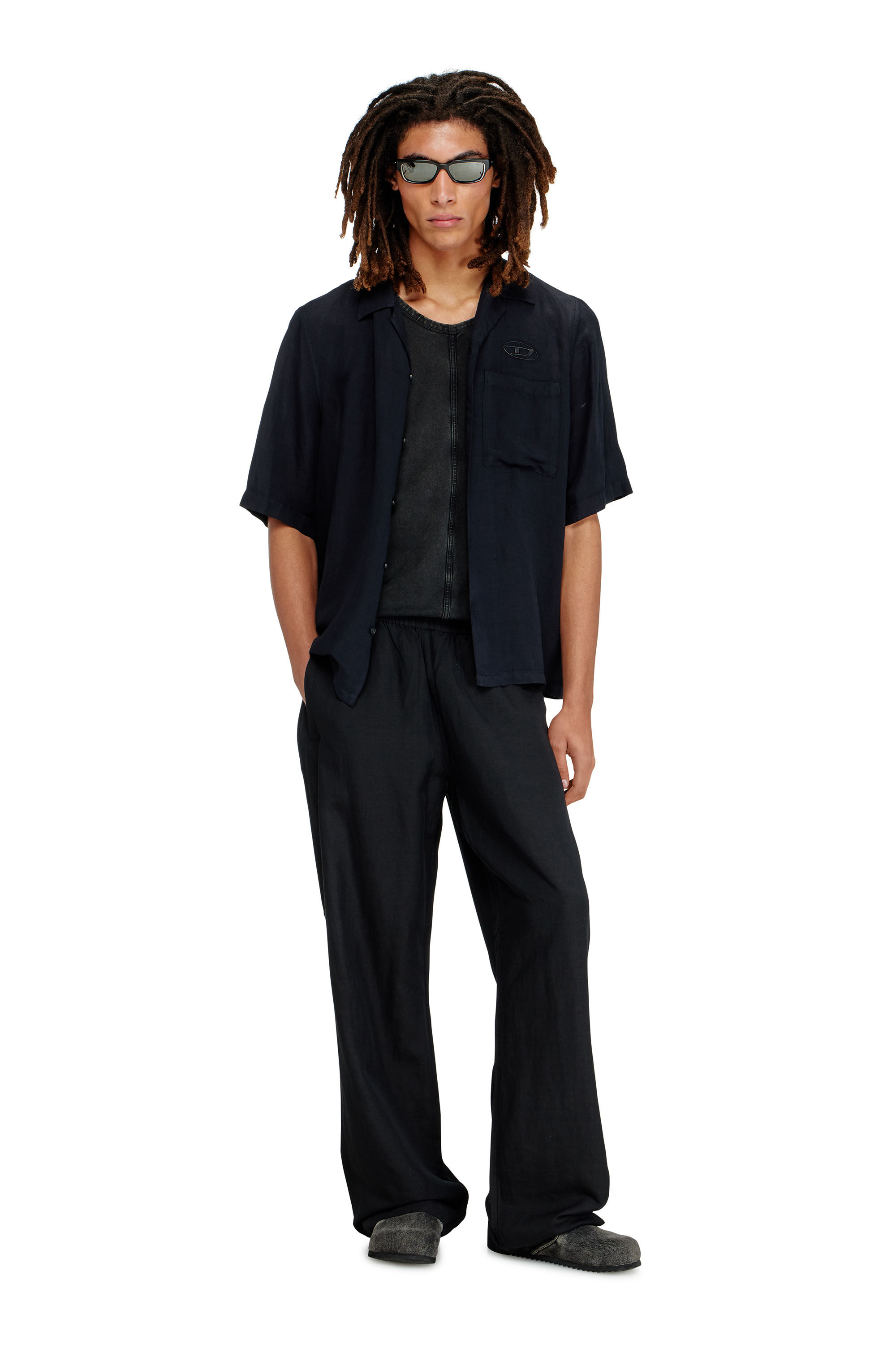 Diesel - S-BRACK-PGBS, Herren Kurzarmhemd aus Leinenmischung in Schwarz - 1