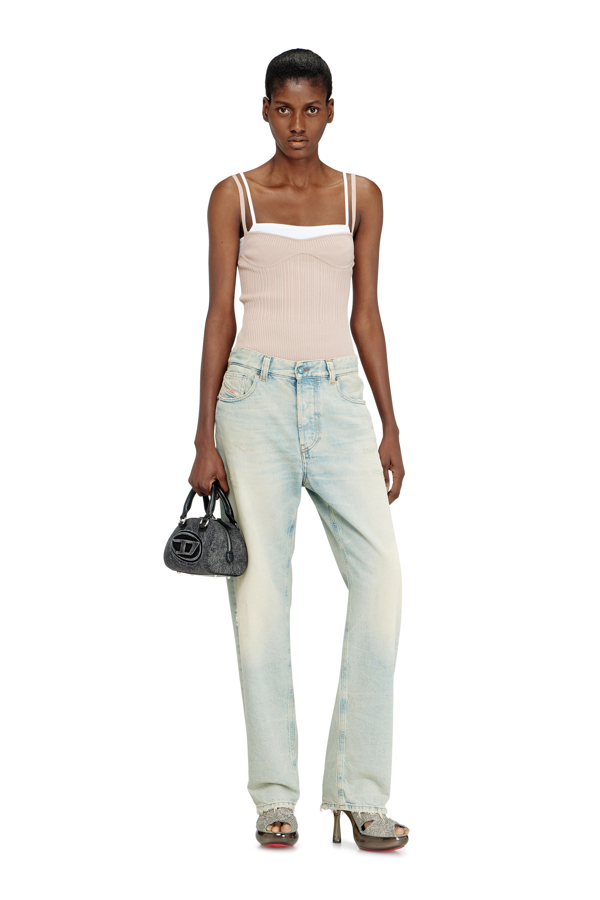 Diesel - M-ZARRINA, D&eacute;bardeur superpos&eacute; en maille c&ocirc;tel&eacute;e Femme in Rose - 1