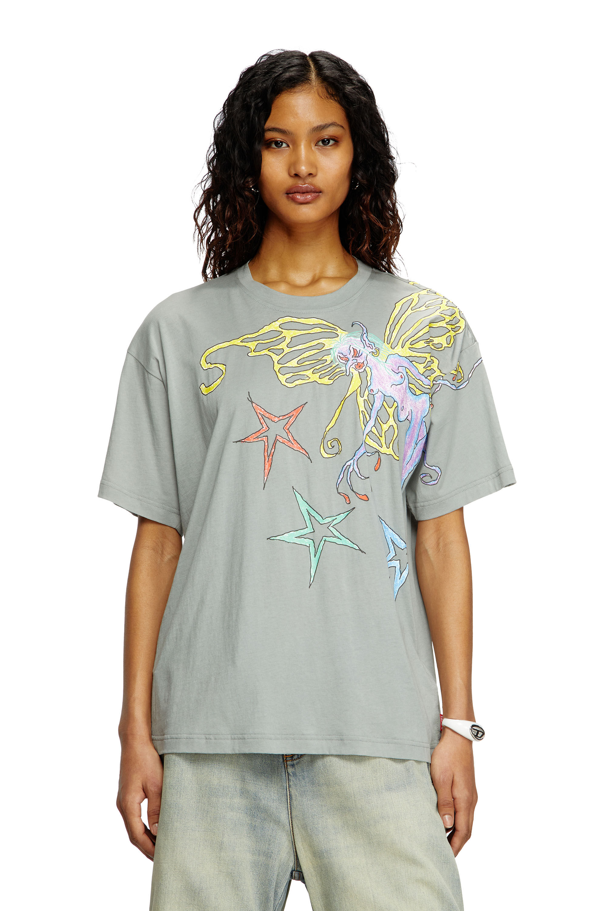 Diesel - T-BUXT-Q1, T-shirt con stampa grafica Donna in Grigio - 3