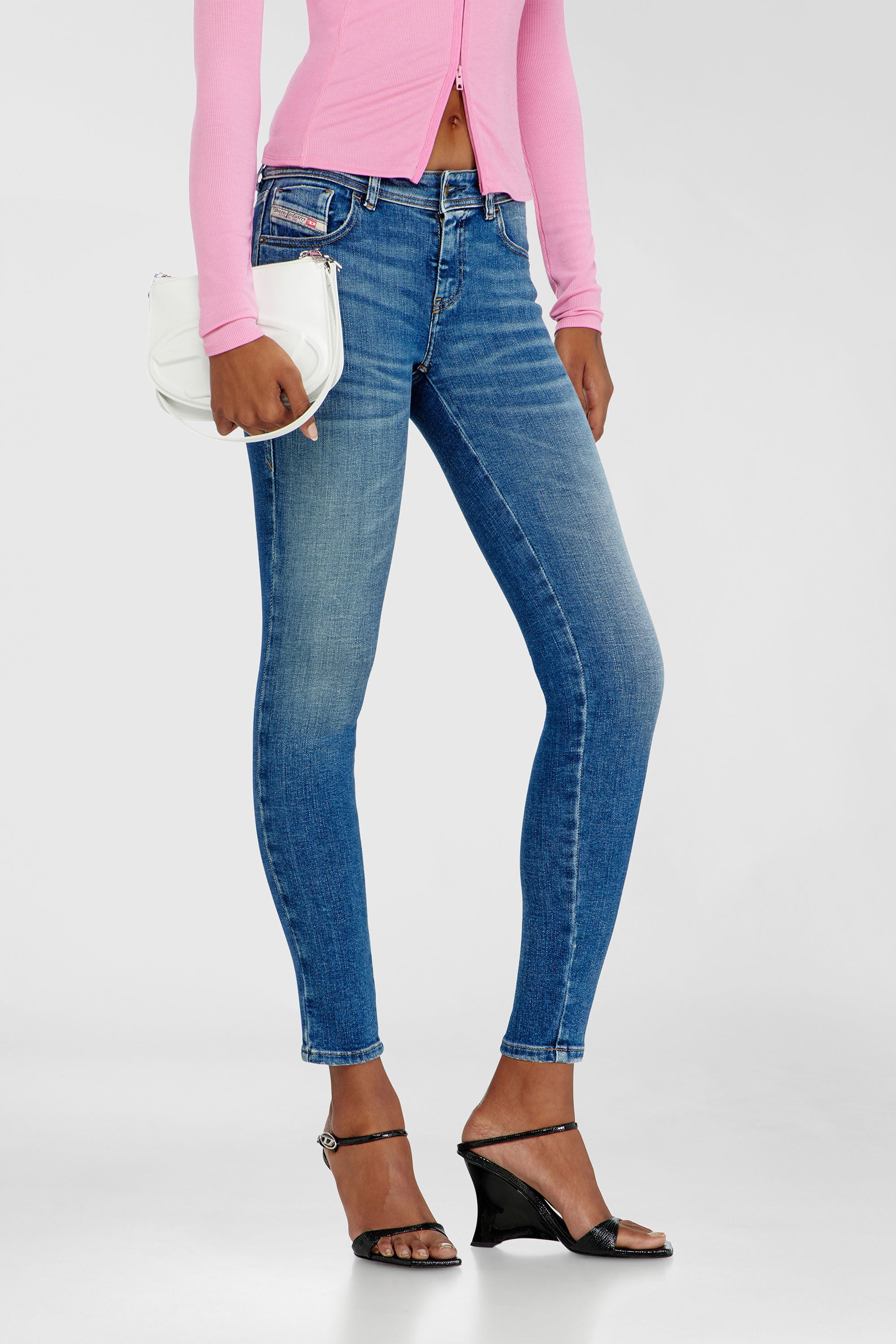 Diesel - Skinny Jeans 2017 Slandy 09P71 Donna, Blu medio - Image 7