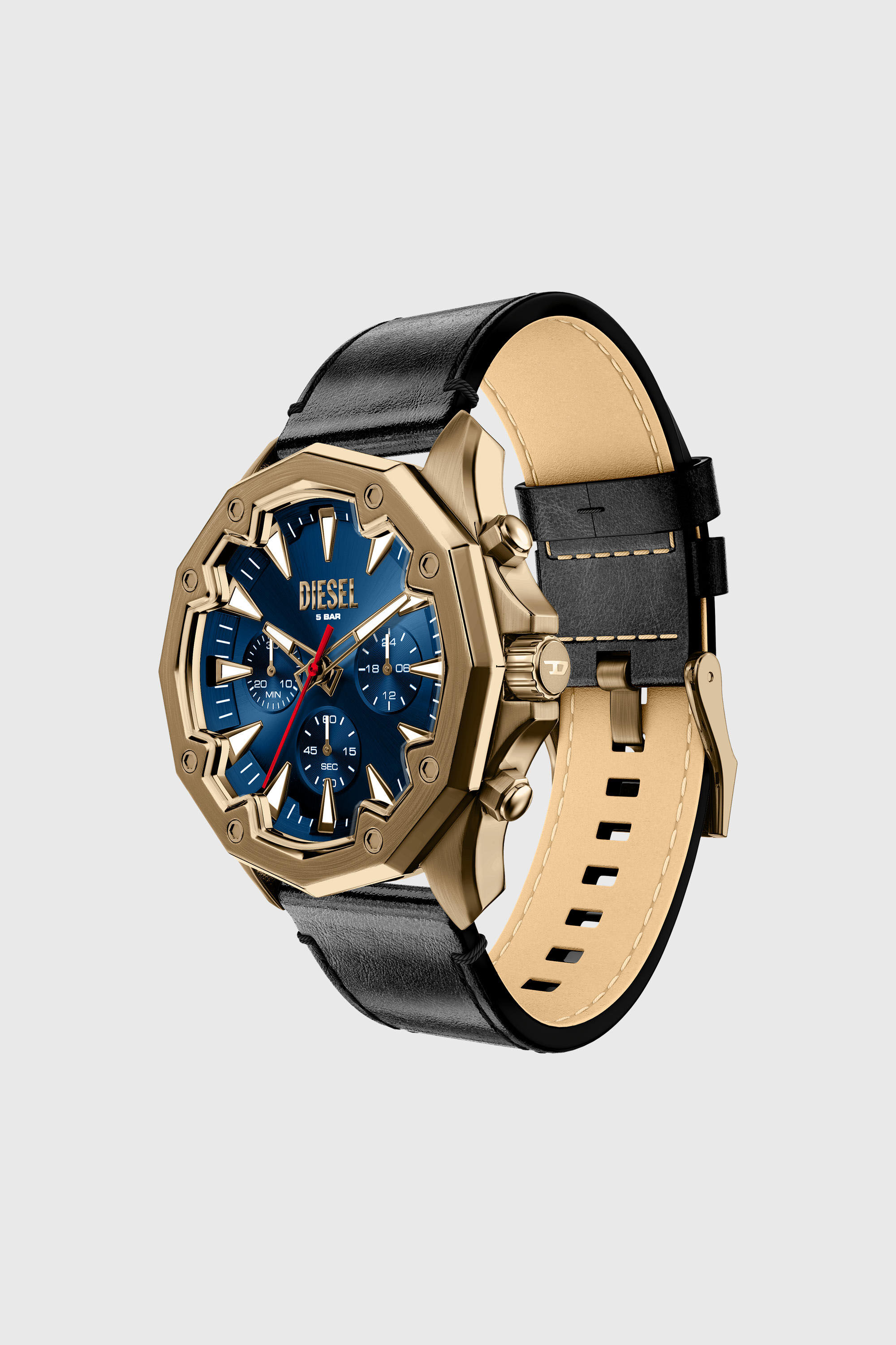Diesel - DZ4733 WATCH, Herren Stinger Uhr mit Lederarmband in Altgoldoptik in Schwarz - 6