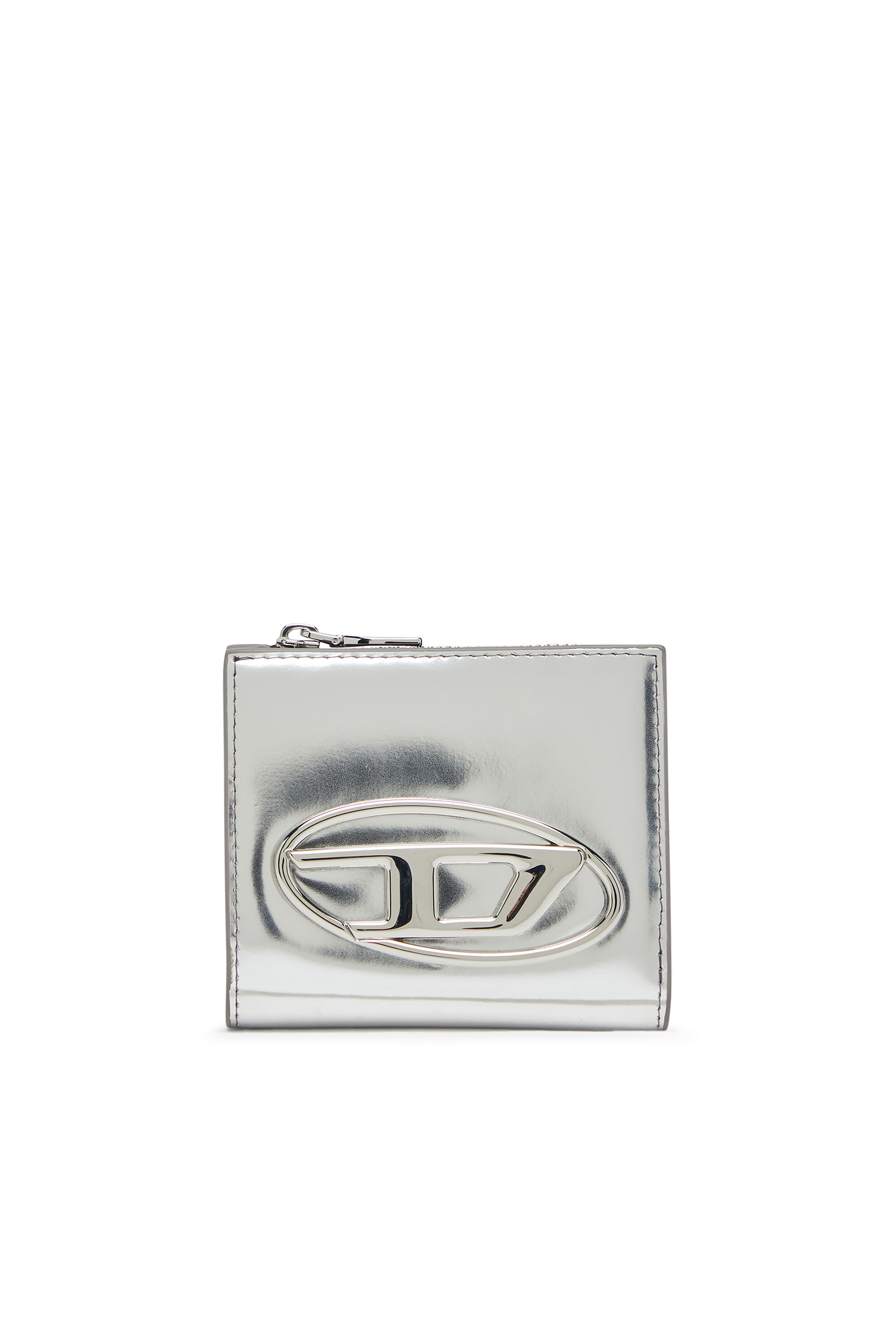 Diesel - 1DR BI FOLD ZIP L, Portacarte a libro in pelle specchiata Donna in Argento - 1