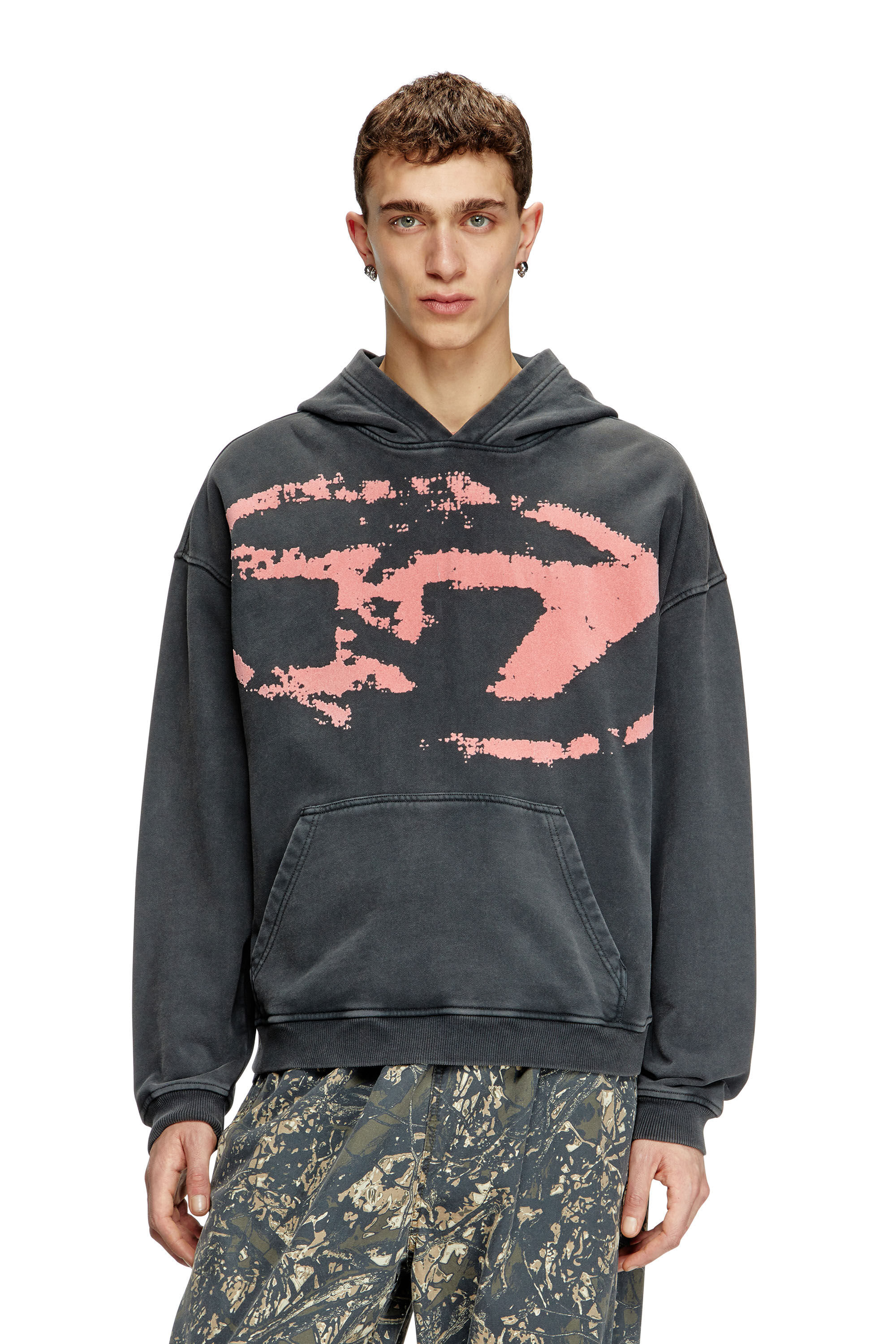 Diesel - S-BOXT-HOOD-R10, Hoodie con logo Oval D floccato Uomo in Nero - 3