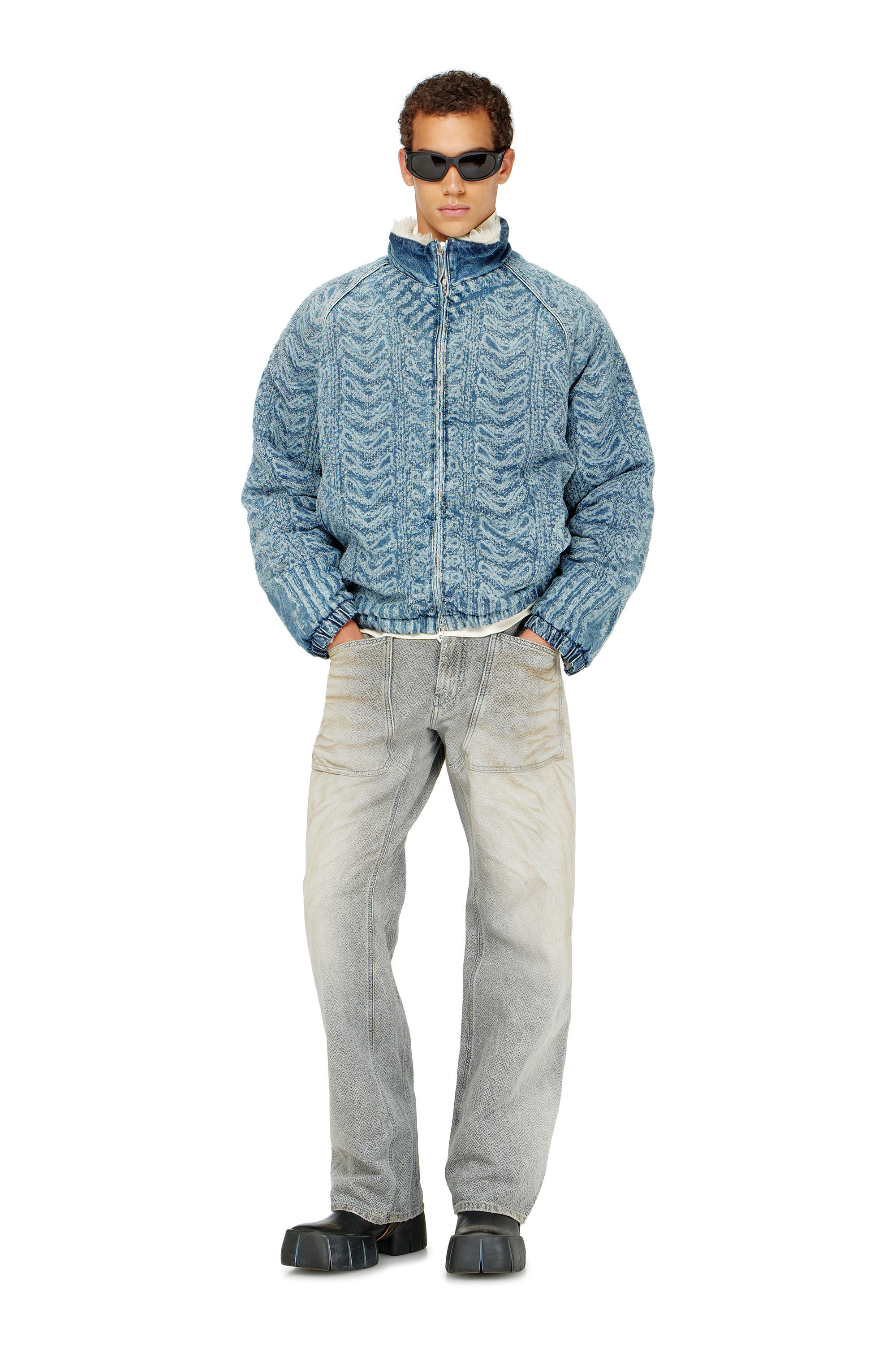 Diesel - D-KRAPS-S, Herren Jacke aus Denim mit Zopfmuster-Effekt in Dunkelblau - 1