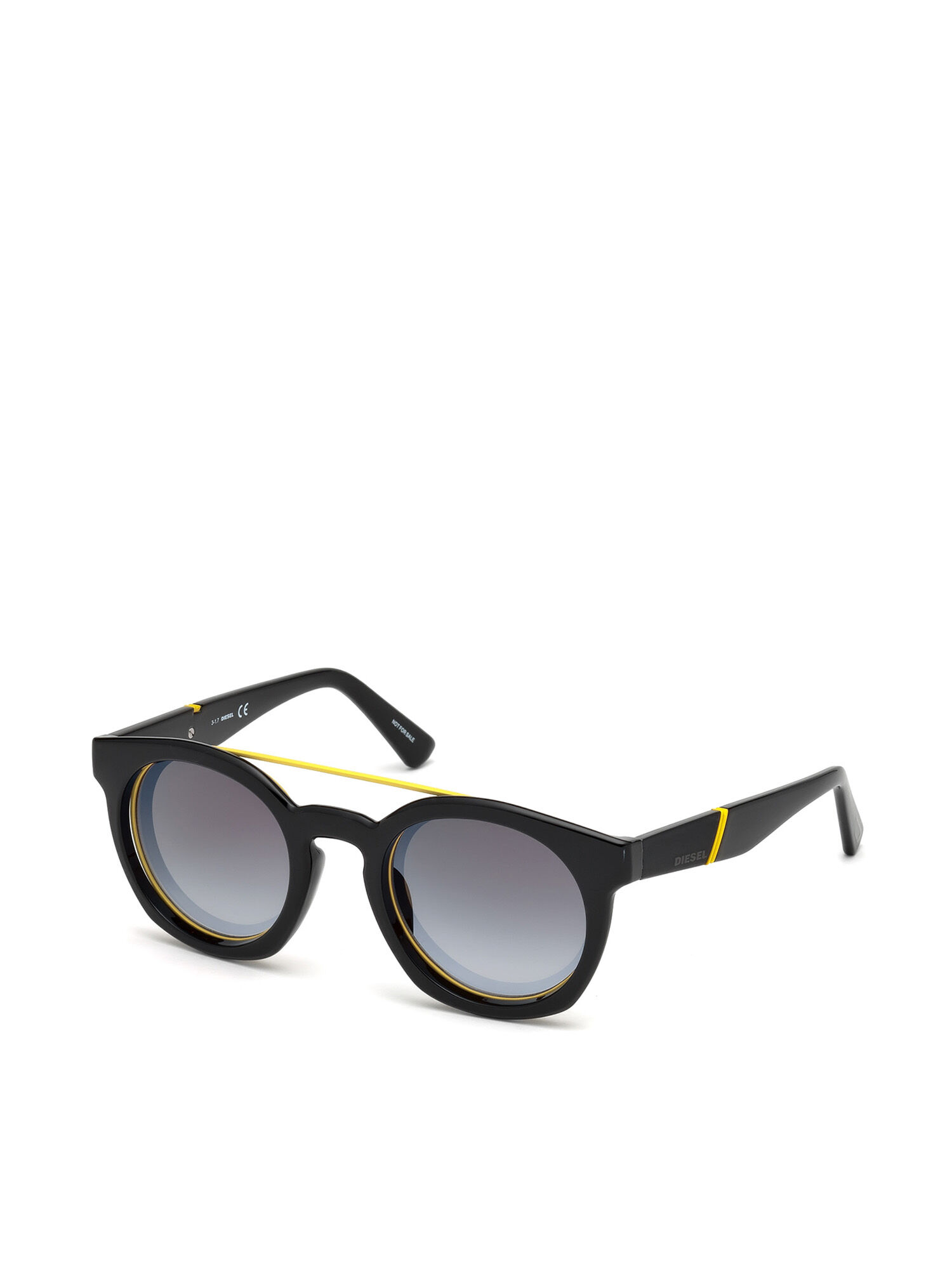 Diesel - DL0251, Unisex Runde Sonnenbrille mit glänzendem Clip-Back-Detail in Schwarz - 5