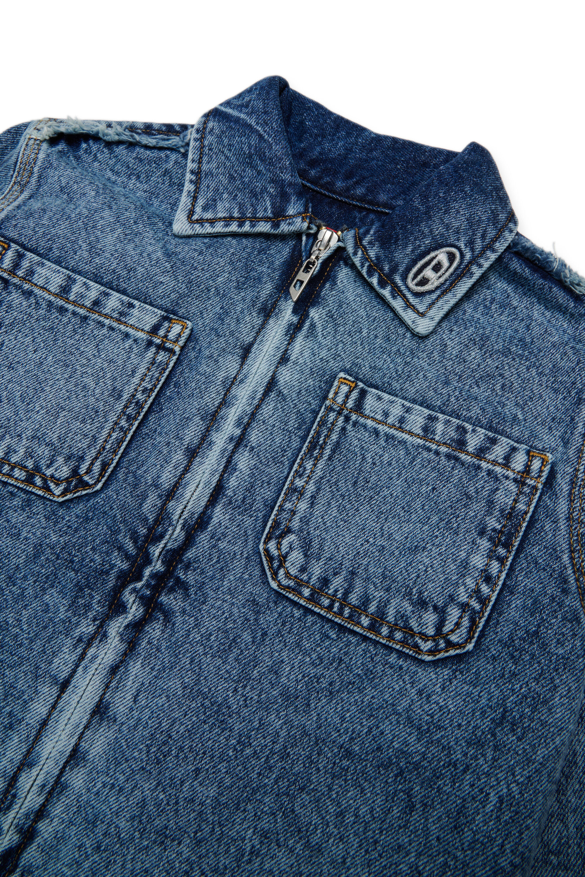 Diesel - CELKA, Damen Jeanshemd mit Rei&szlig;verschluss und ausgefranstem Detail in Mittelblau - 3