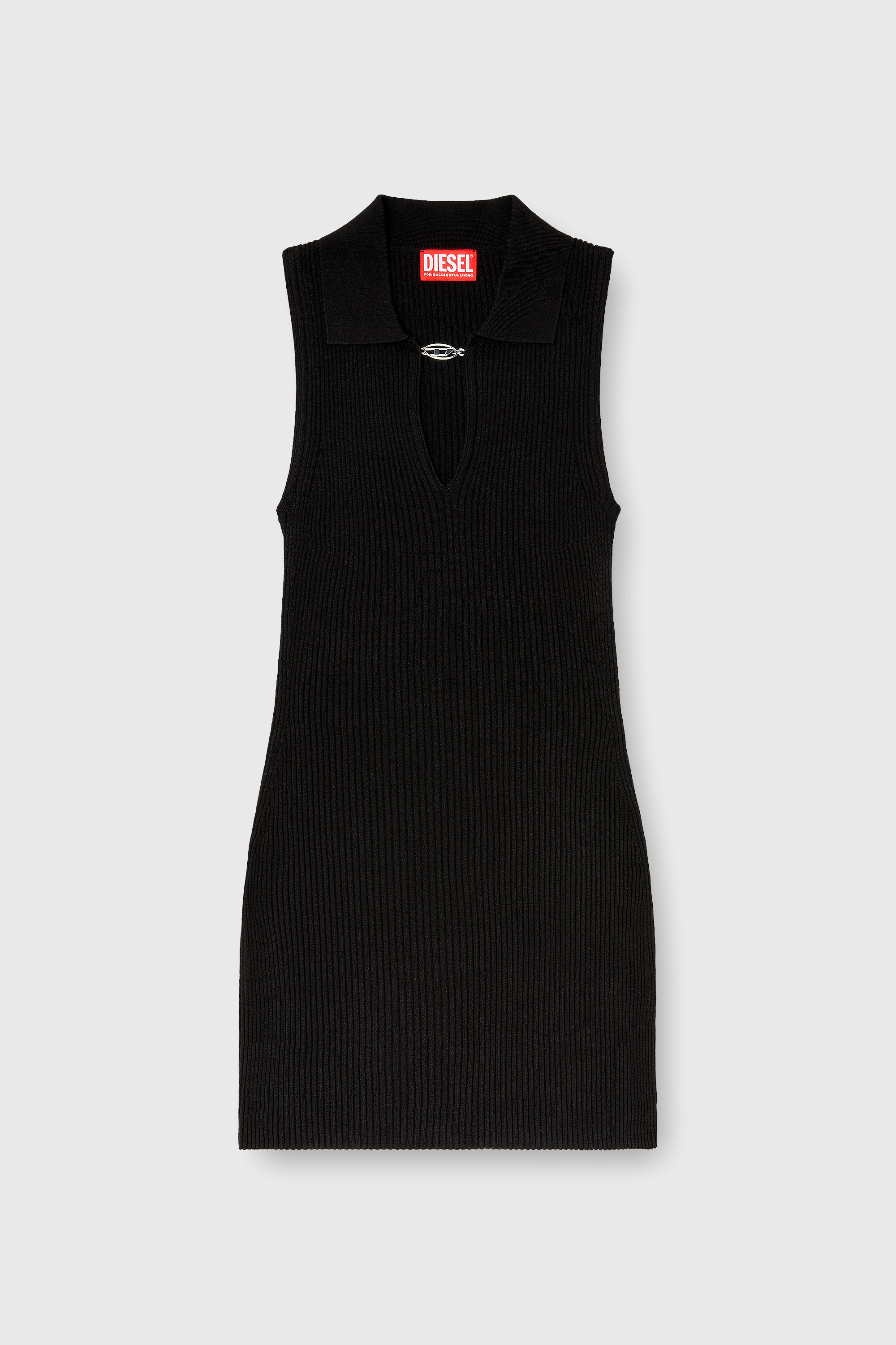 Diesel - M-LILMA, Robe polo courte en maille c&ocirc;tel&eacute;e m&eacute;lang&eacute;e soie Femme in Noir - 2