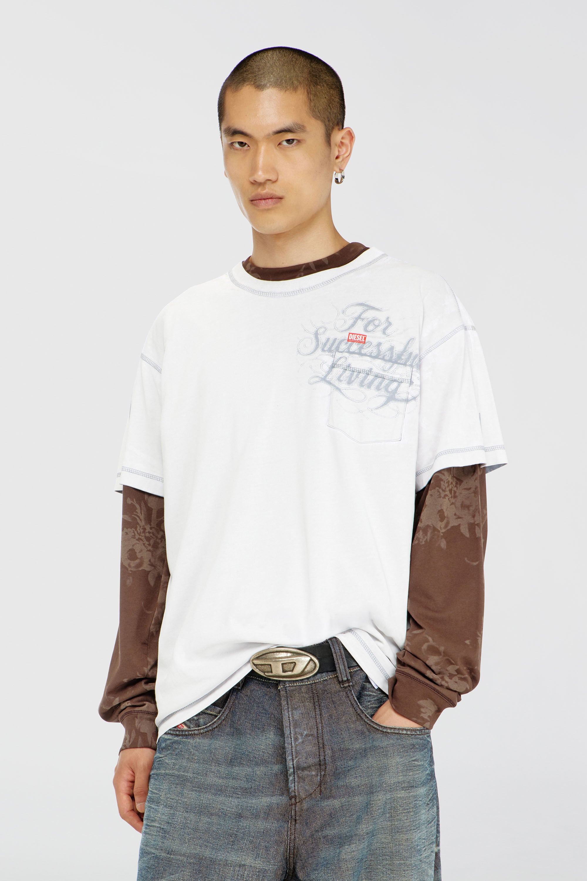 Diesel - T-NORM-POCKET-AA1, Herren T-Shirt mit Brusttasche und Grafikprint in Wei&szlig; - 3