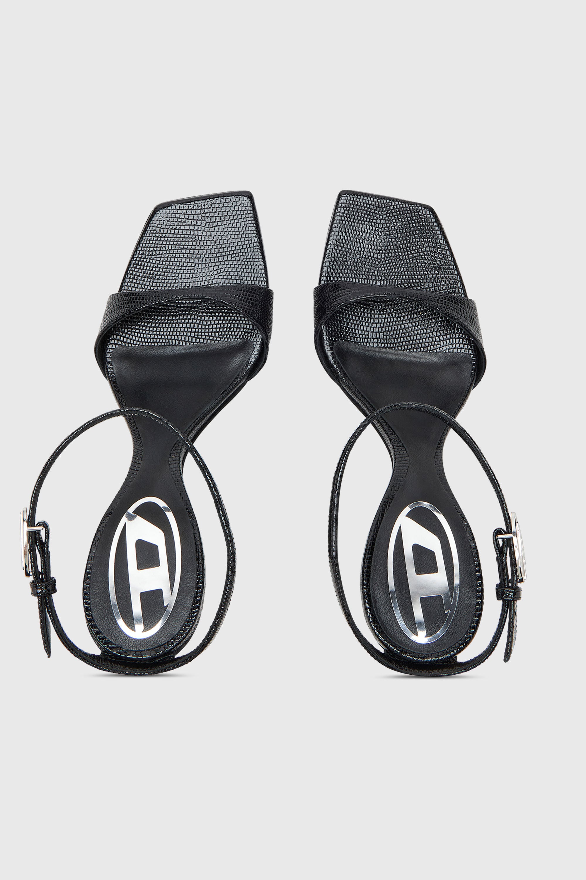 Diesel - D-AMBER SANDAL WEDGE, D-Amber-Sandali a zeppa in pelle effetto lucertola Donna in Nero - 5