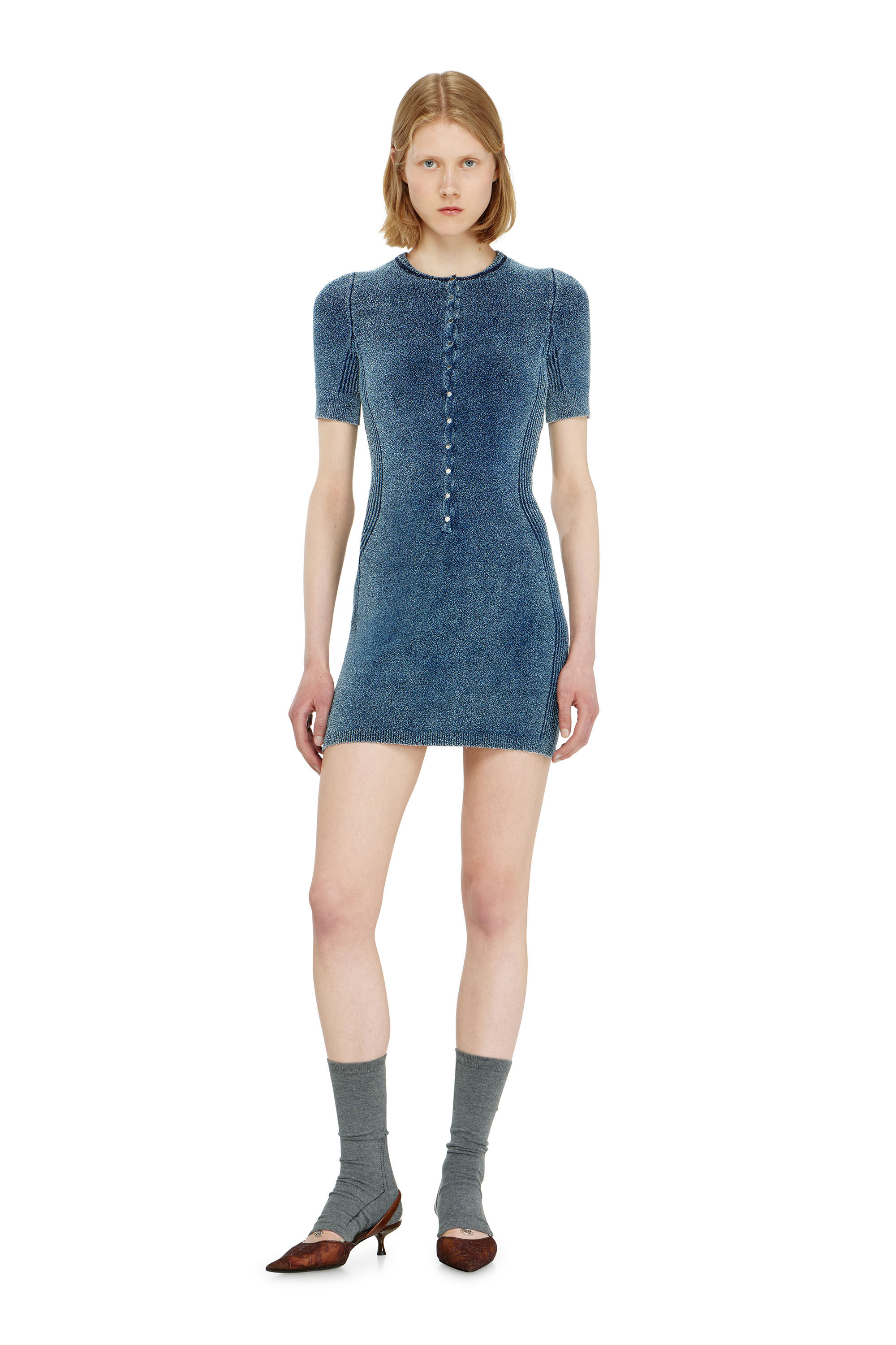 Diesel - M-ESTEE DRESS, Abito corto in maglia boucl&eacute; indigo Donna in ToBeDefined - 3