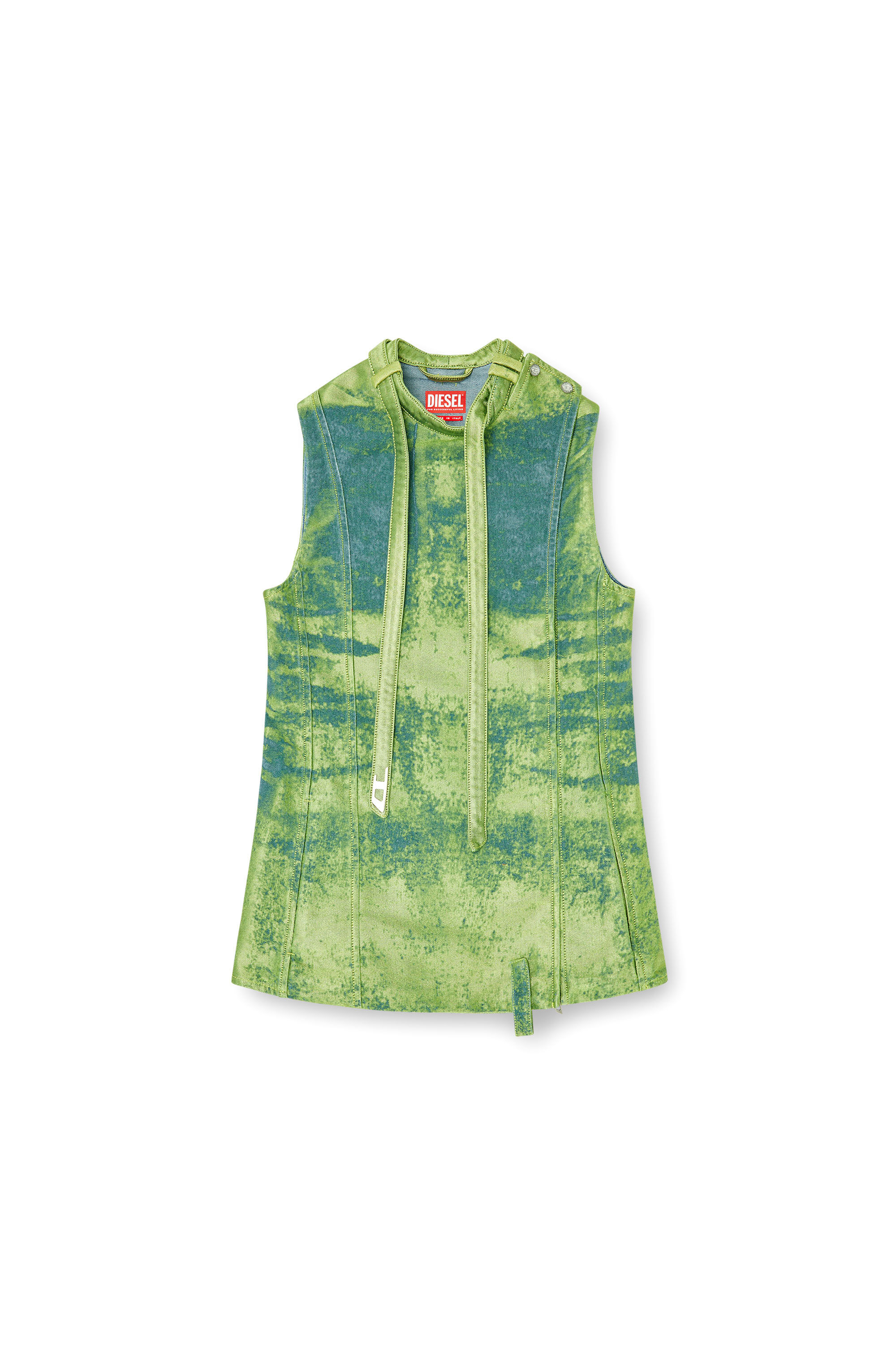 Diesel - DE-VANTOS-FSI, Gilet con cintura in satin denim colorato Donna in Verde - 2