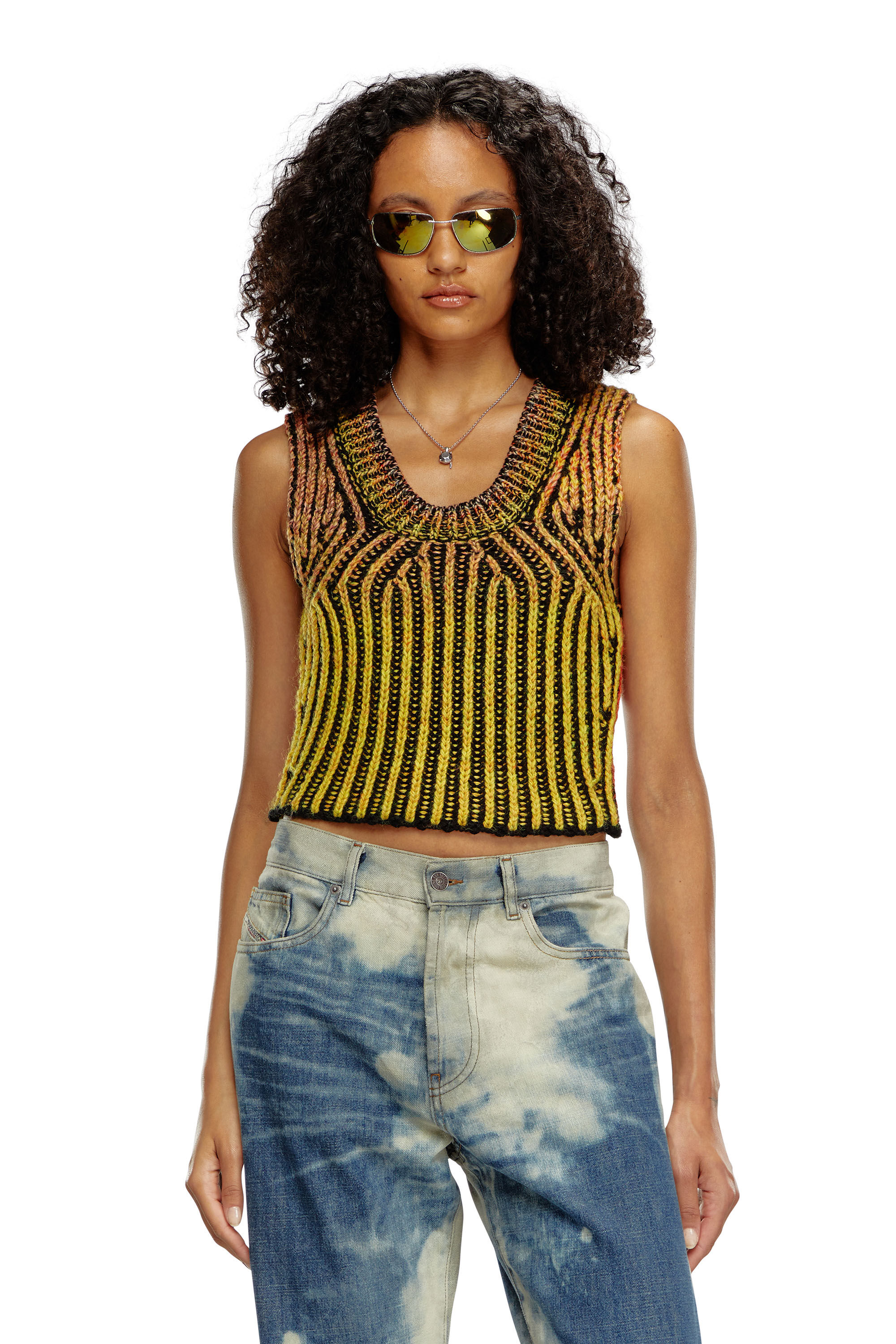 Diesel - M-ORKIDEA, Top crop en maille effet dégradé Femme in Orange - 3