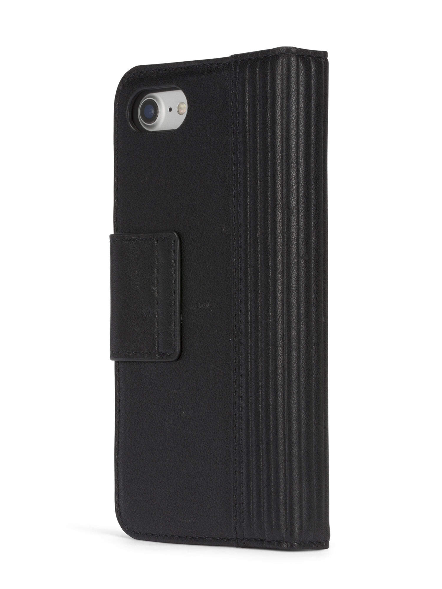 Diesel - BLACK LINED LEATHER IPHONE 8 PLUS/7 PLUS FOLIO, Unisex Klappcover mit schwarzem Leder, iPhone 8Plus/7Plus in Schwarz - 6