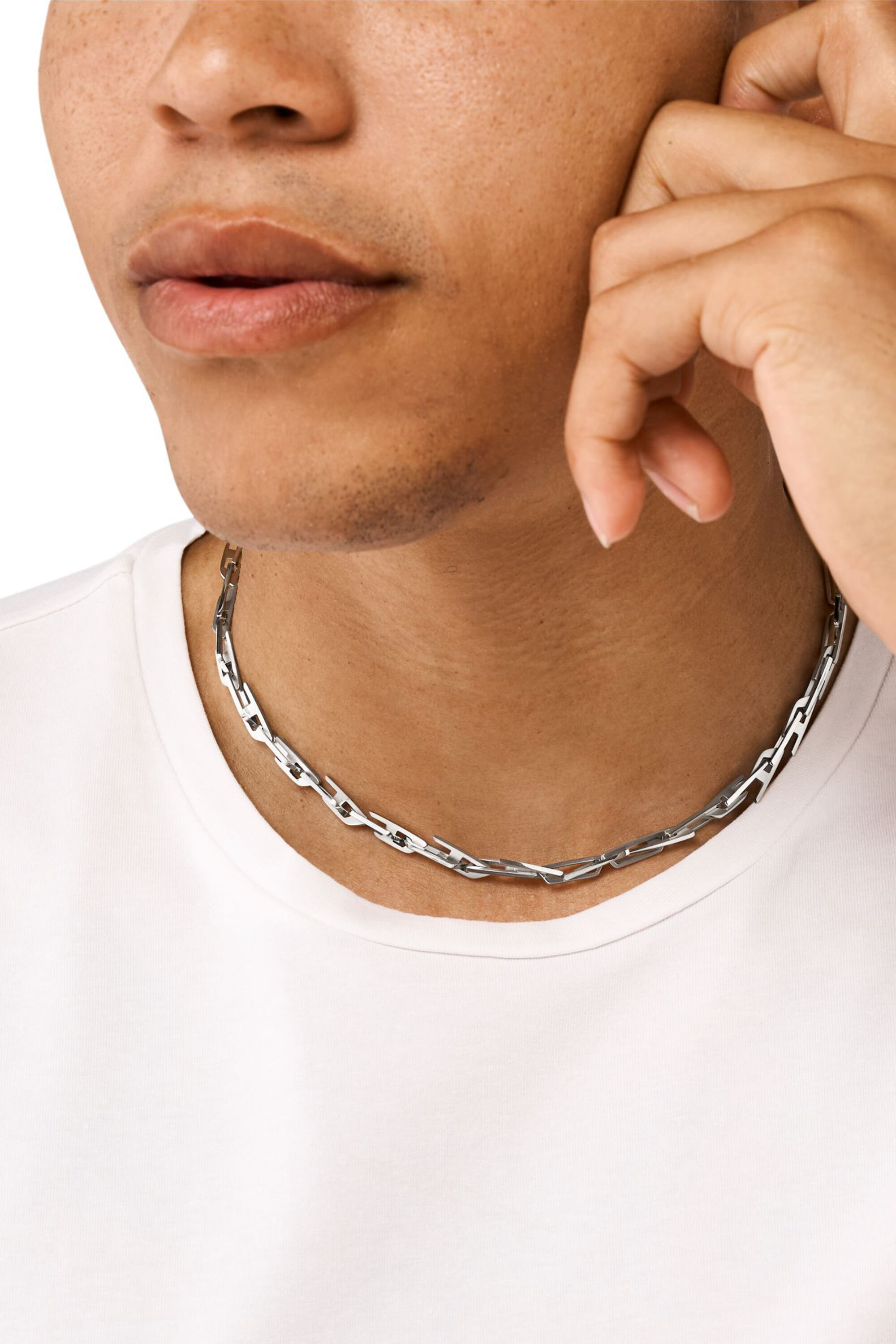 Diesel - DX1537040, Collier chaîne en acier inoxydable avec logo D entrelacé Mixte in Gris argenté - 3