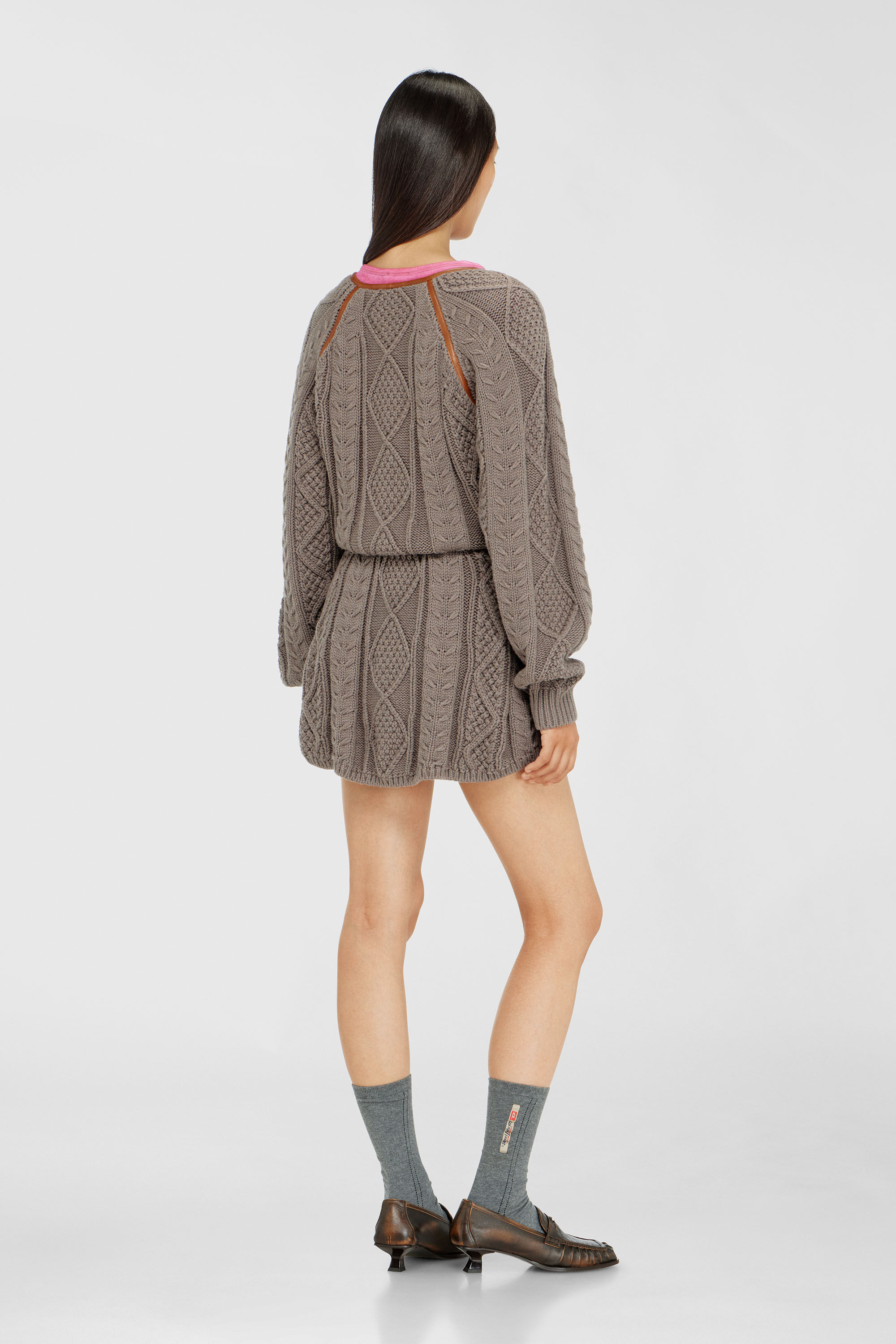 Diesel - M-INTESSE, Damen Mini-Strickkleid im Zopfmuster in Grau - 4