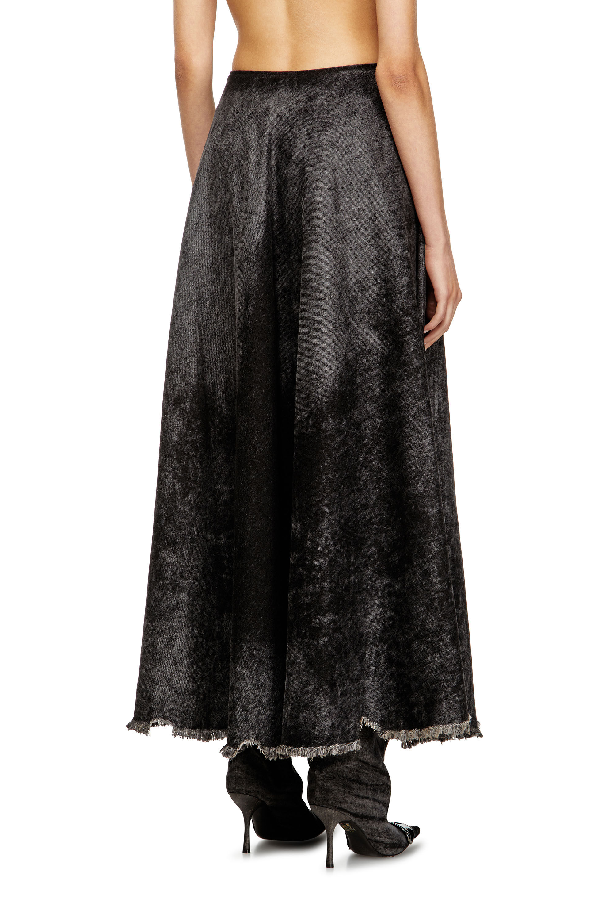 Diesel - DE-HANNIE-FSH, Gonna a ruota in denim e canapa laserato Donna in Nero - 4