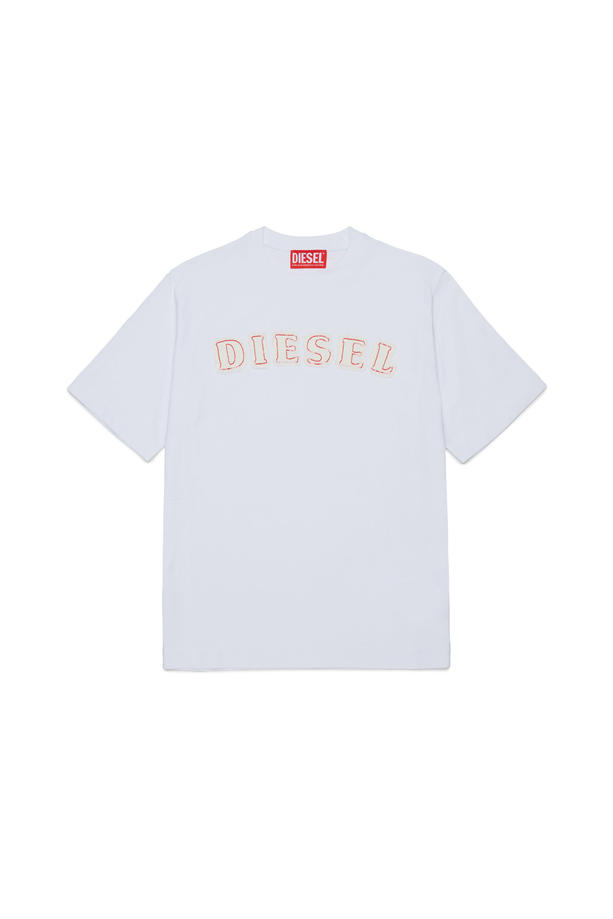 Diesel - TJEANS OVER, T-shirt en coton avec logo effet effiloch&eacute; Homme in Blanc - 1