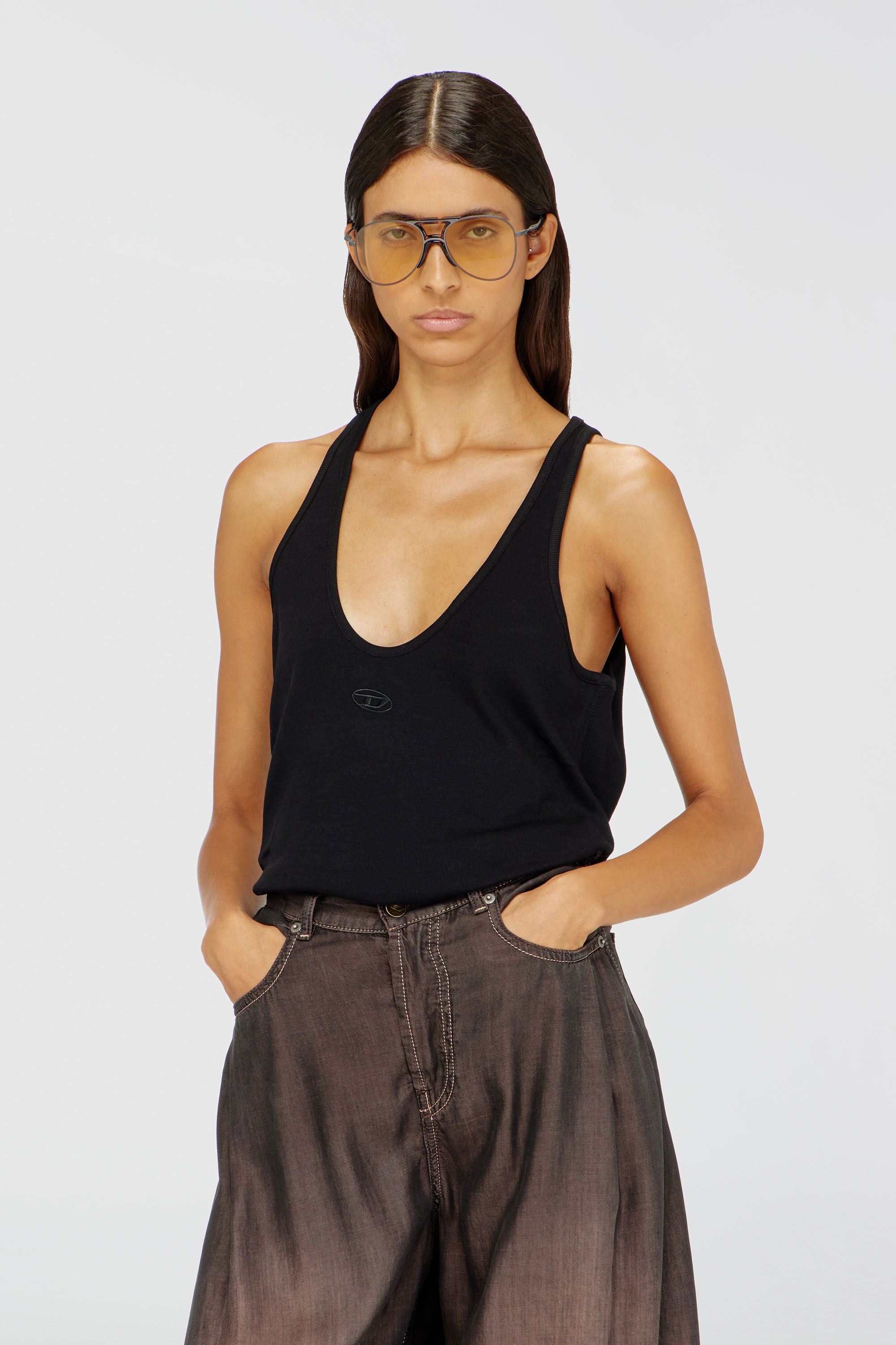 Diesel - T-IPSYA-LKDS, Canotta a costine con Oval D Donna in Nero - 3