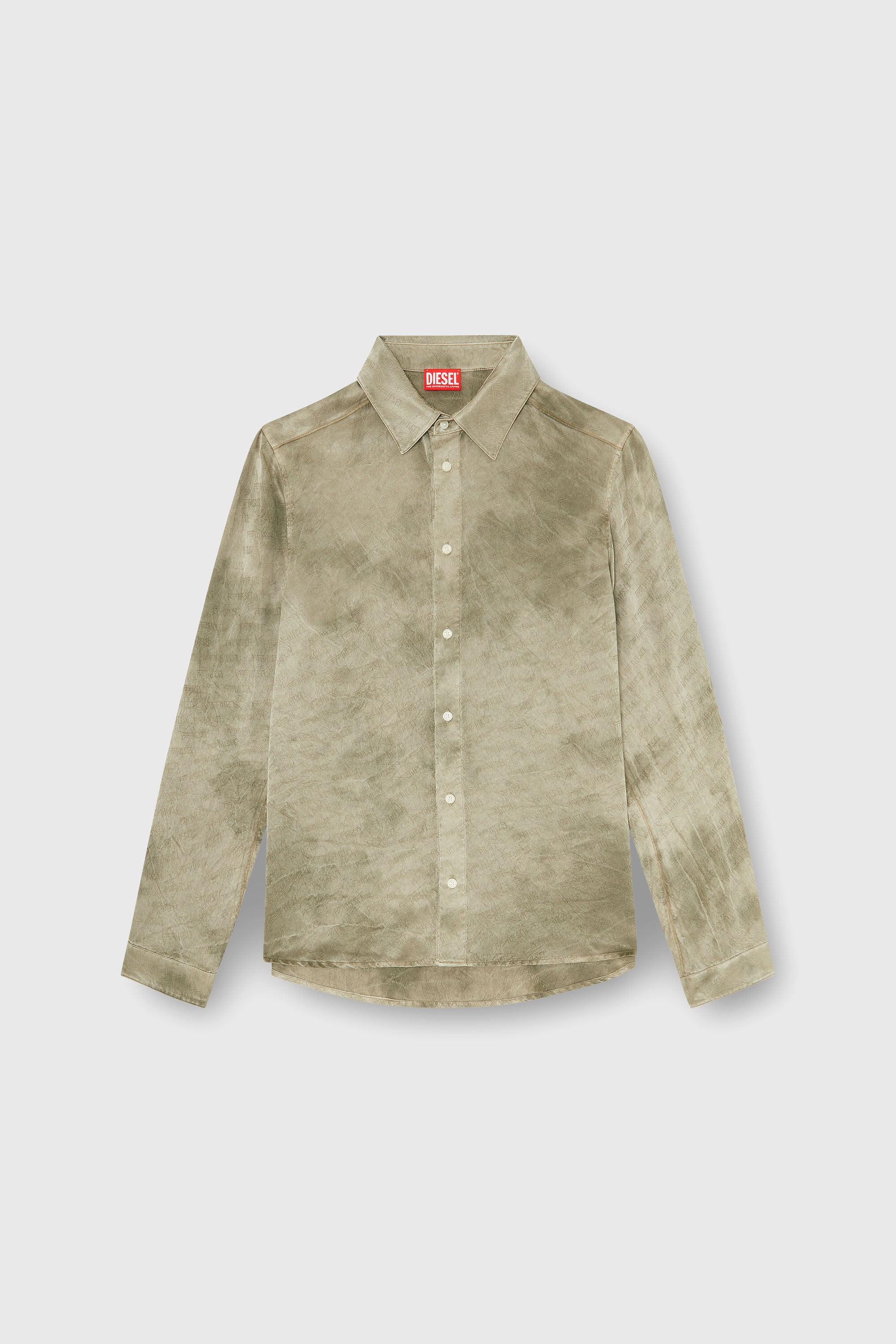 Diesel - S-KISSY-HNBW, Camicia in raso crinkle jacquard con logo Uomo in Marrone - 2