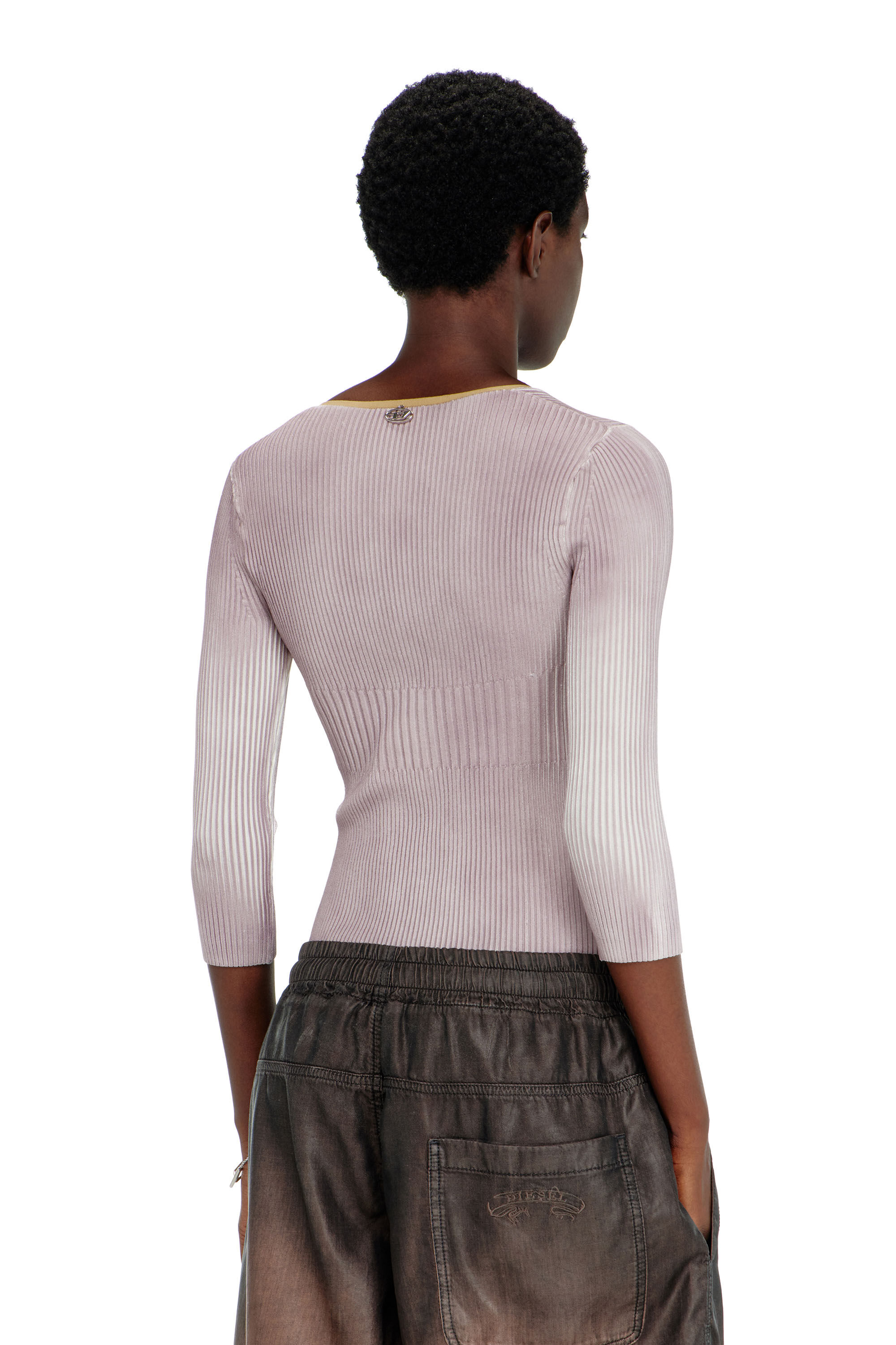 Diesel - M-SARMANI, Pull en maille &agrave; col V c&ocirc;tel&eacute; avec bandes contrastantes Femme in Violet - 4