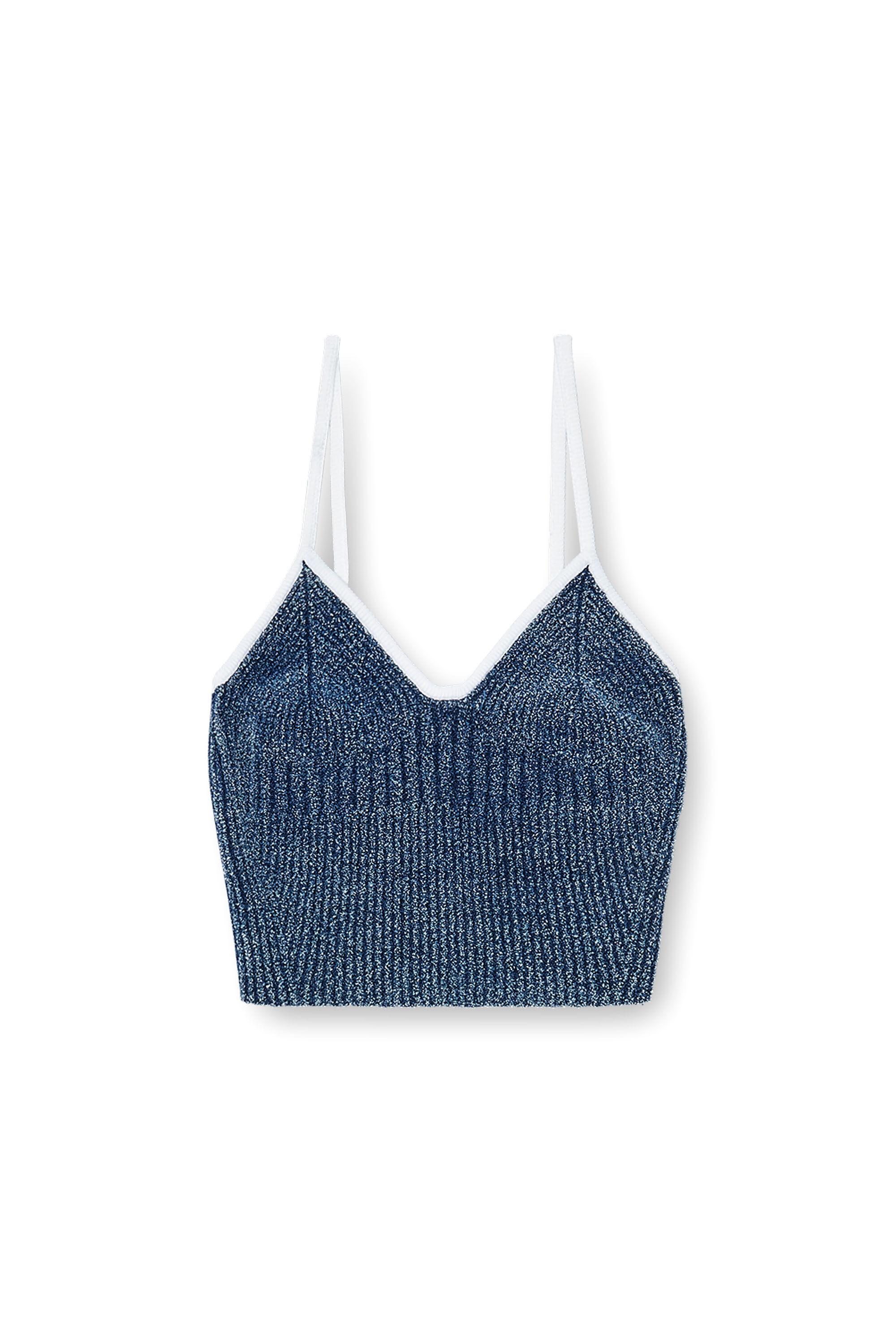 Diesel - M-ESTERE, Damen Crop-Top aus indigo boucl&eacute; Rippstrick in Blau/Weiss - 2
