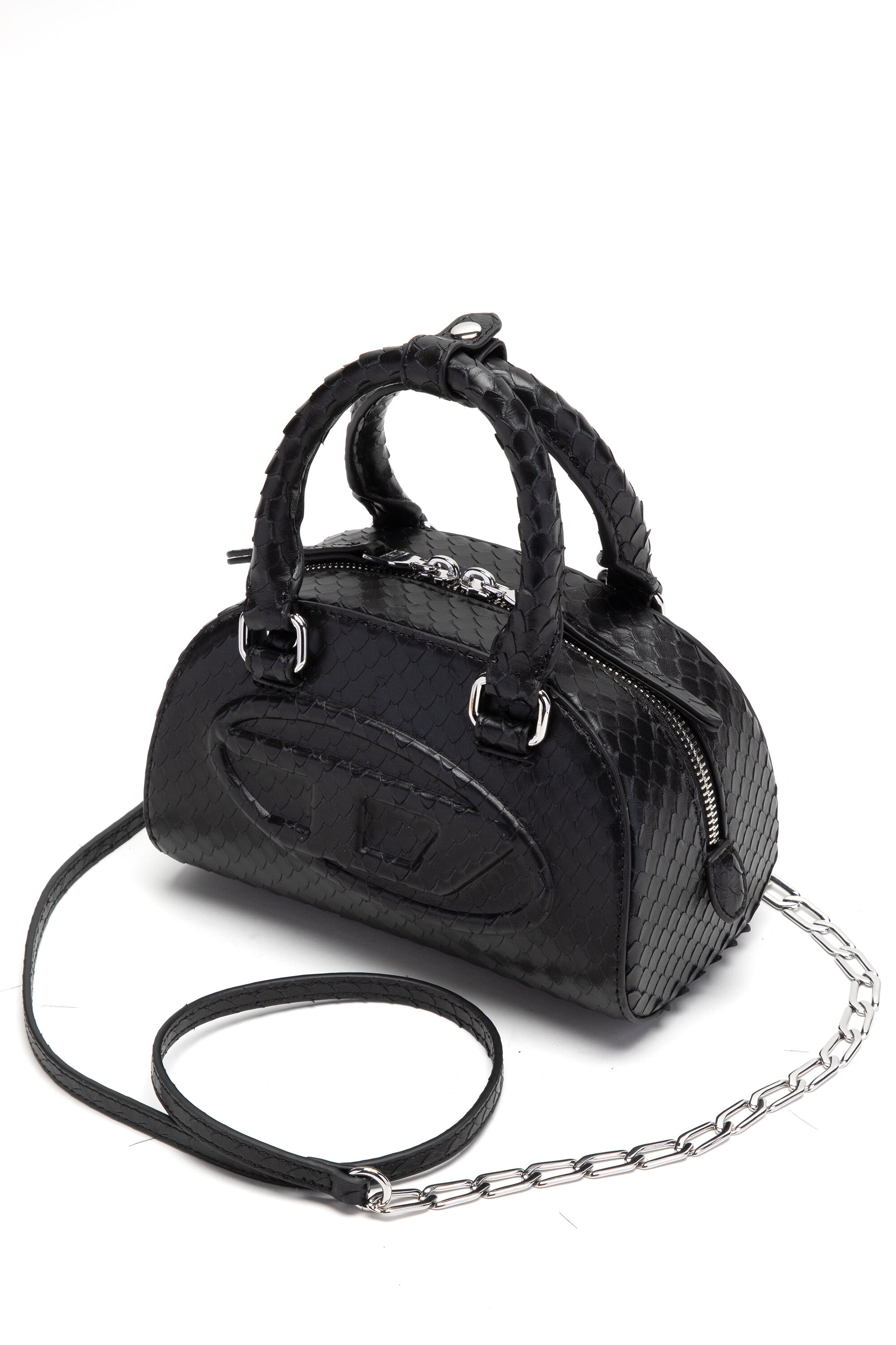 Diesel - 1DR DOME CROSSBODY, 1DR Dome-Borsa bowling mini in pelle effetto snake Donna in Nero - 4