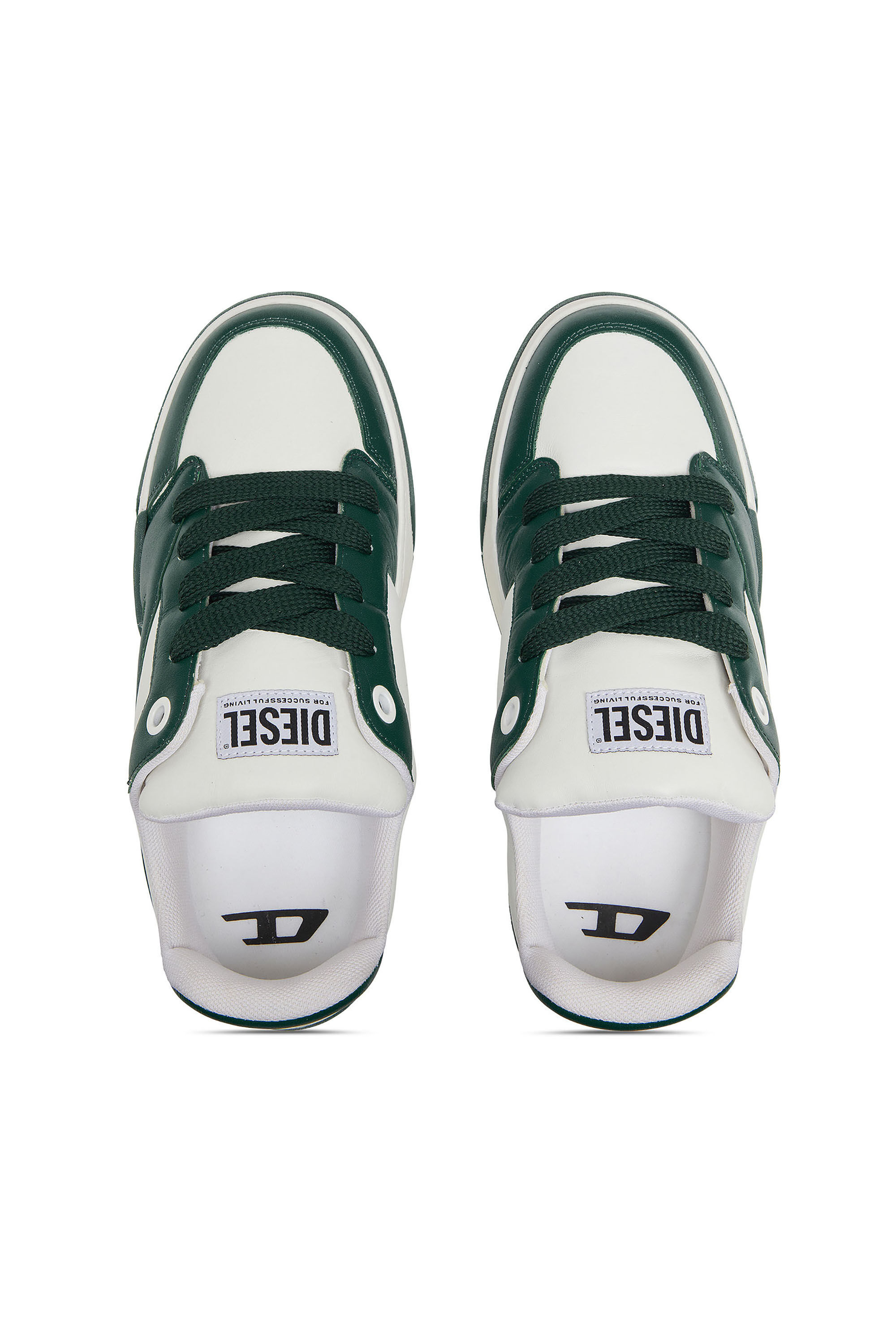 Diesel - S-D-OLLIE LOW, Herren D-Ollie-Sneakers aus Leder im Colour-Block-Design in Wei&szlig;/Gr&uuml;n - 4
