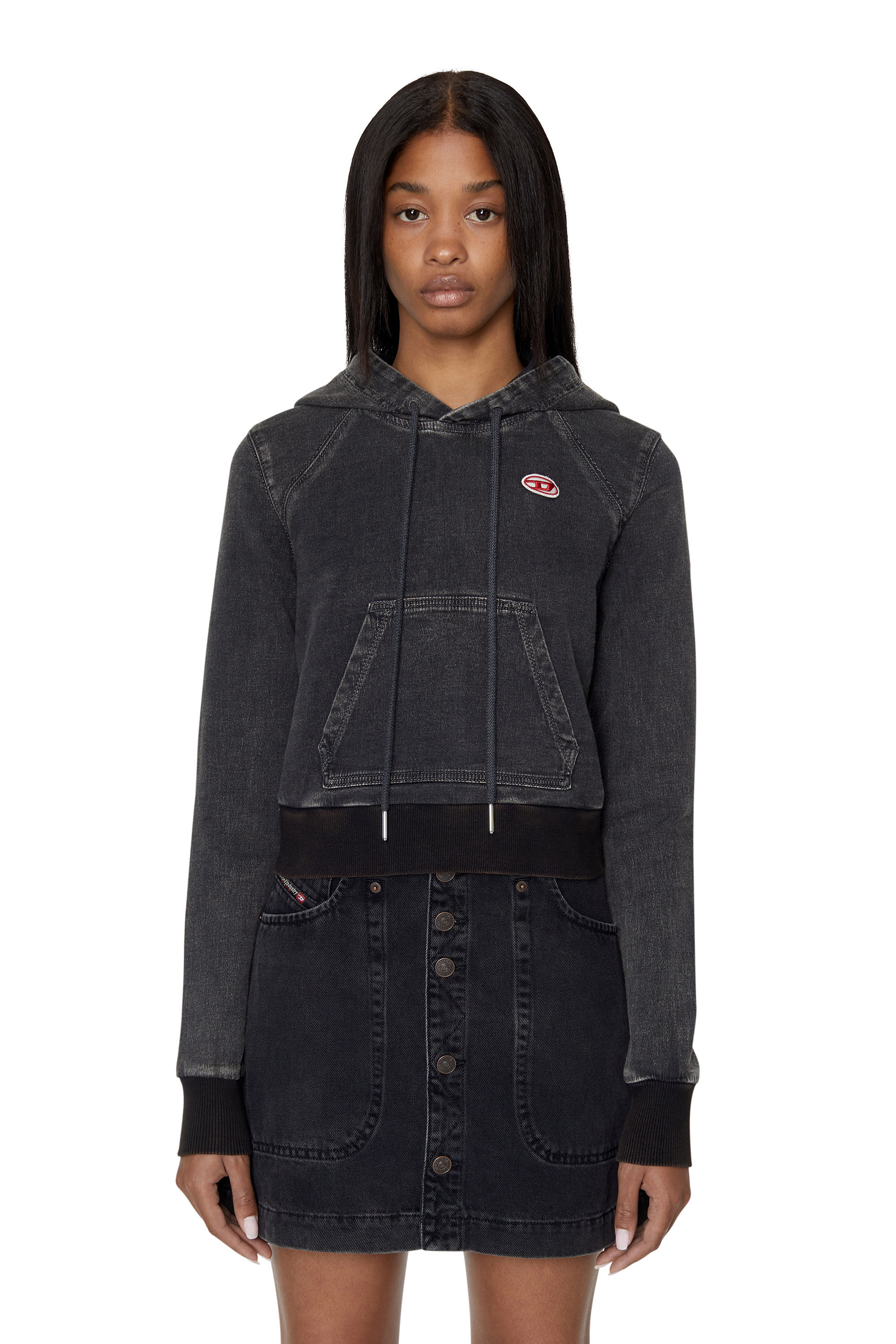 Diesel - D-ANGY TRACK DENIM HOODIE, Noir/Gris foncé - Image 3