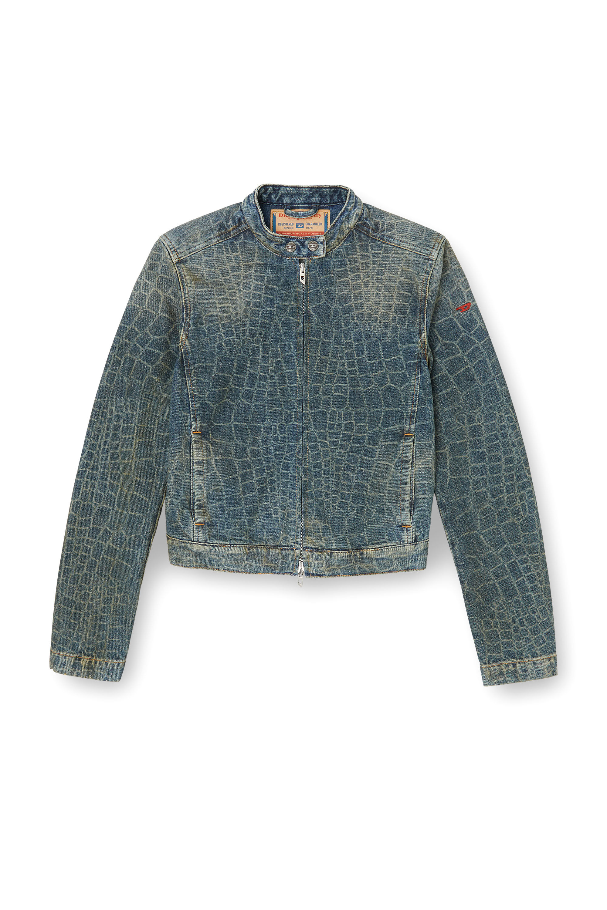 Diesel - CL-DE-MORNIN-SNAKE, Damen Motorradjacke aus Denim mit Schlangen-Print in Dunkelblau - 2