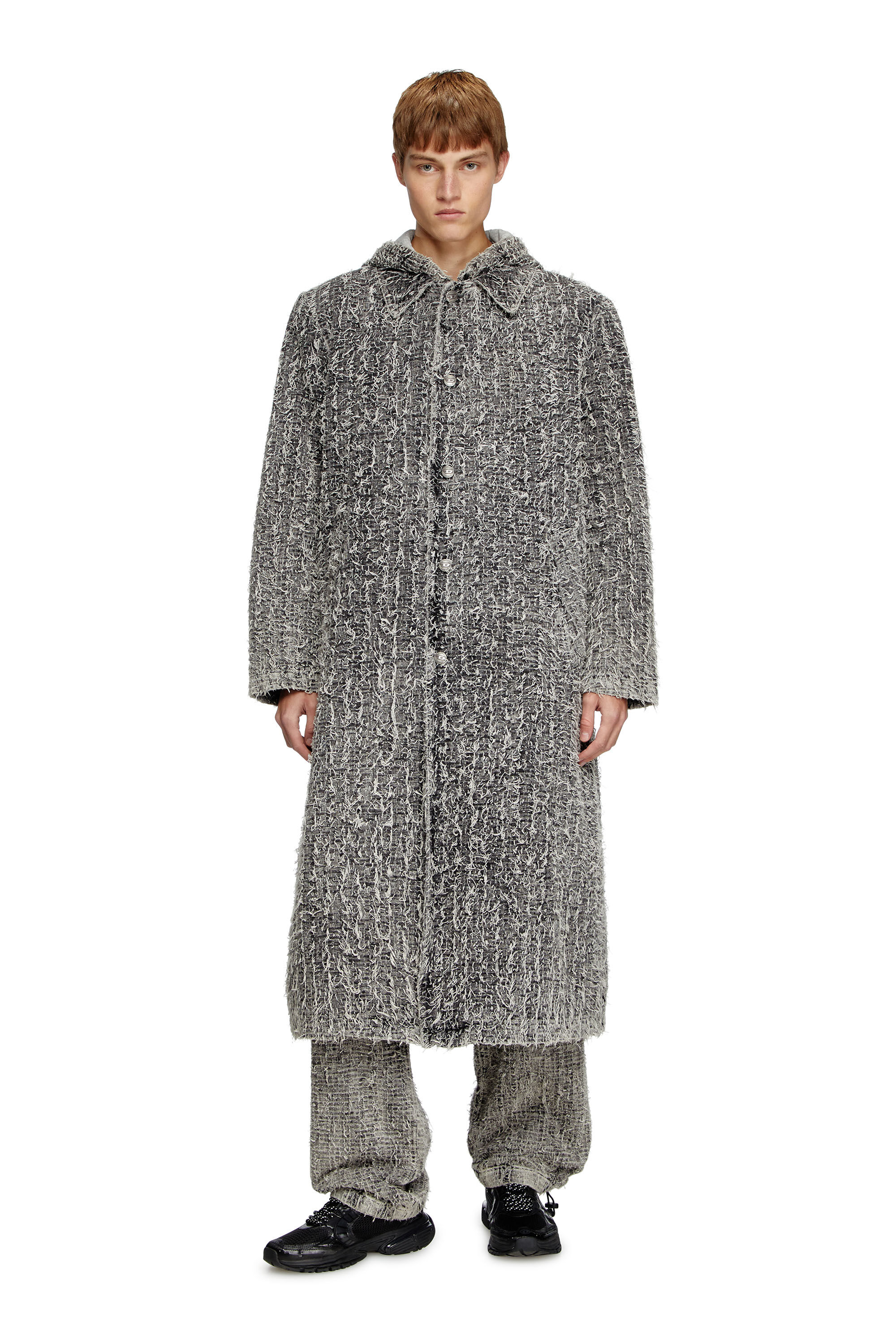 Diesel - D-JACK-S, Unisex Mantel mit Kapuze aus Bouclé-Denim in Schwarz - 1