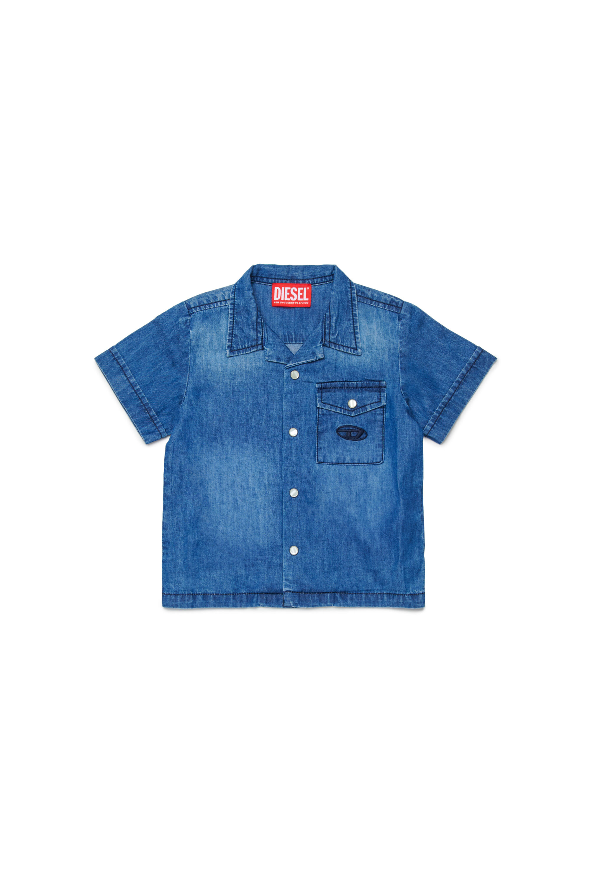 Diesel - CIRIB, Chemise de bowling en denim d&eacute;lav&eacute; Homme in Bleu - 1