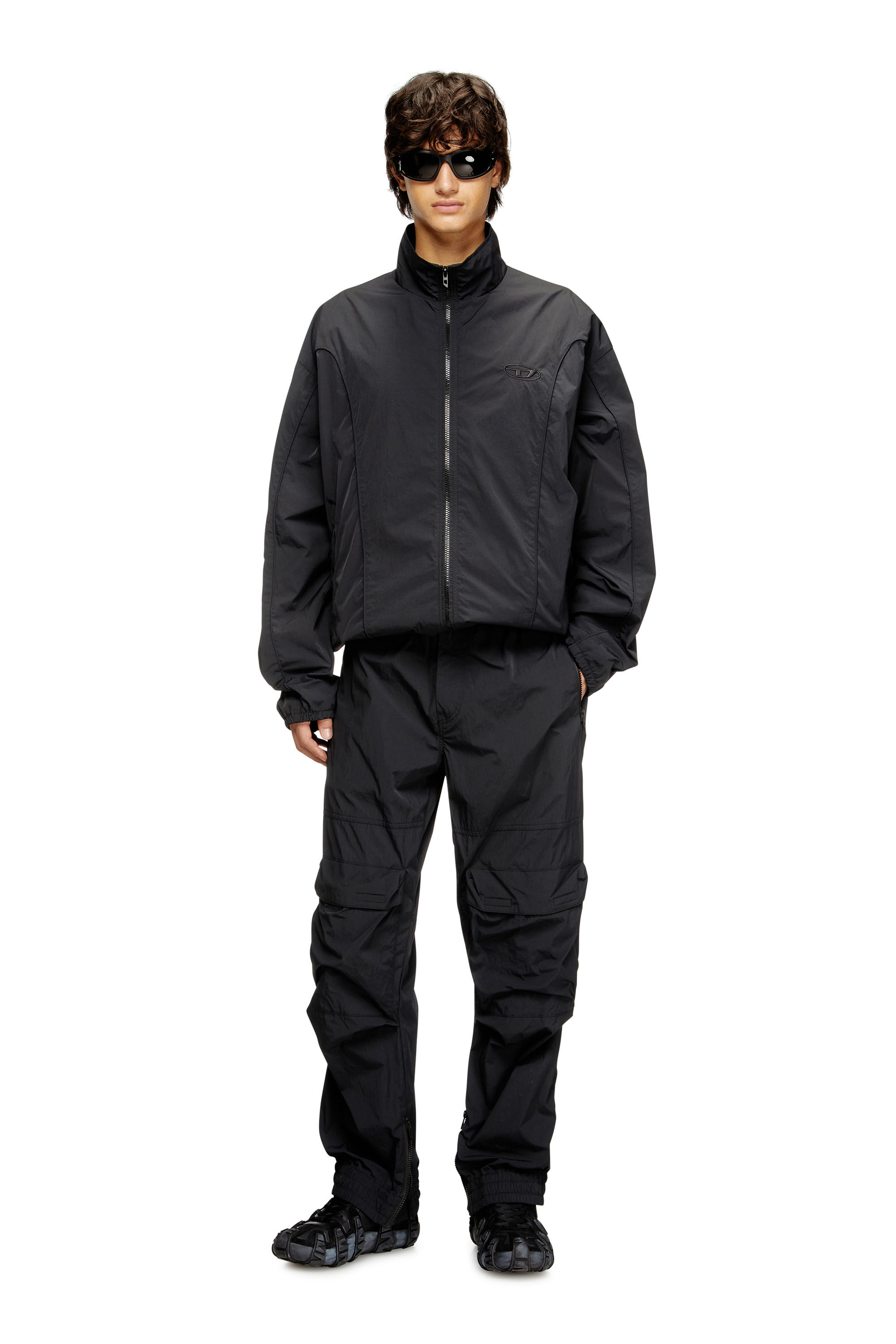 Diesel - J-FIVE-WRD-AKAD, Veste en nylon froissé avec passepoil Homme in Noir - 1