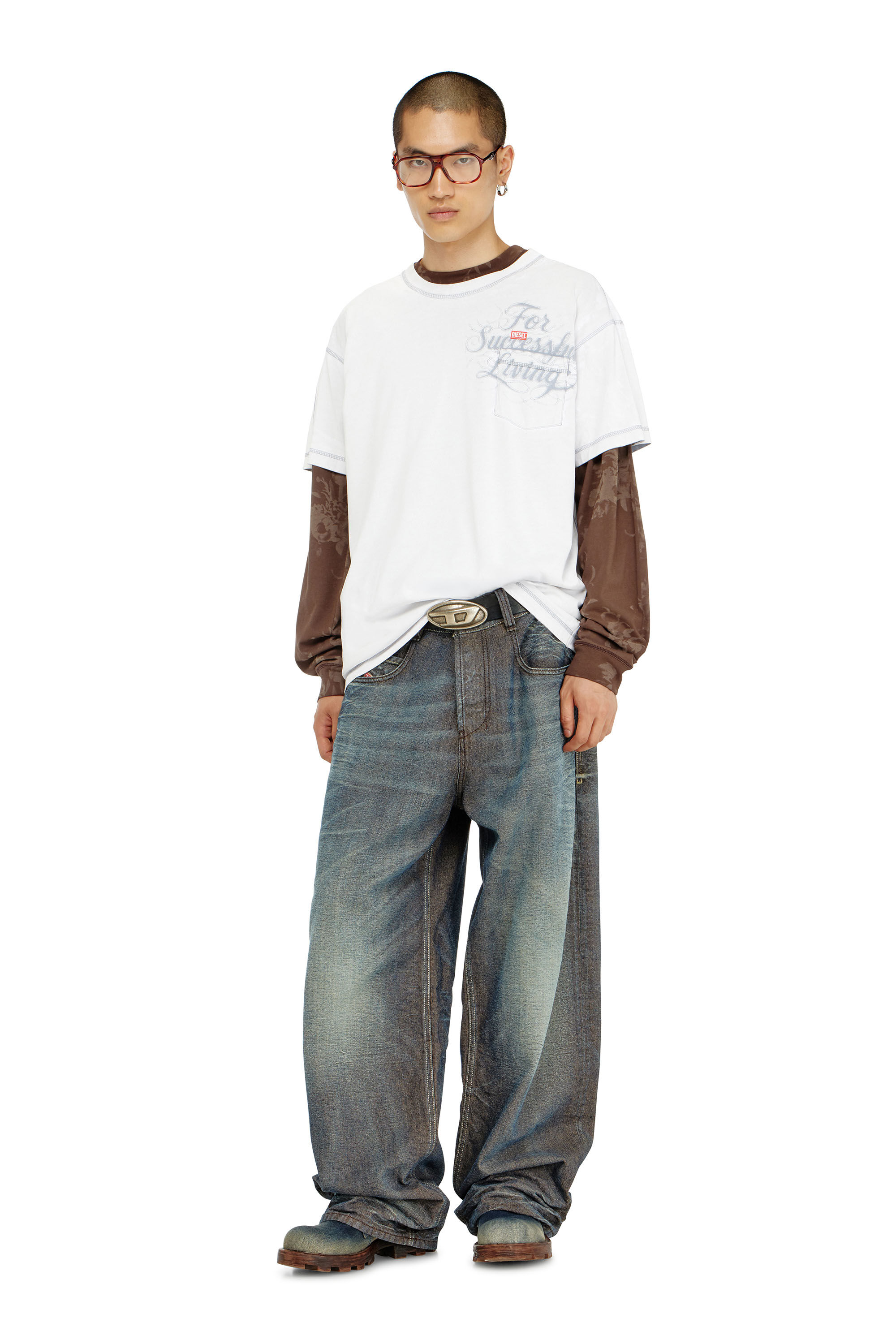 Diesel - T-NORM-POCKET-AA1, Herren T-Shirt mit Brusttasche und Grafikprint in Wei&szlig; - 1
