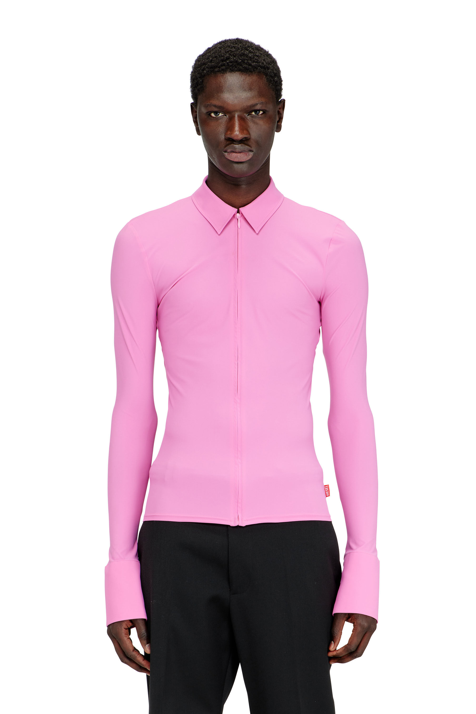 Diesel - S-LOKID, Camicia aderente con zip in Lycra Uomo in Rosa - 3