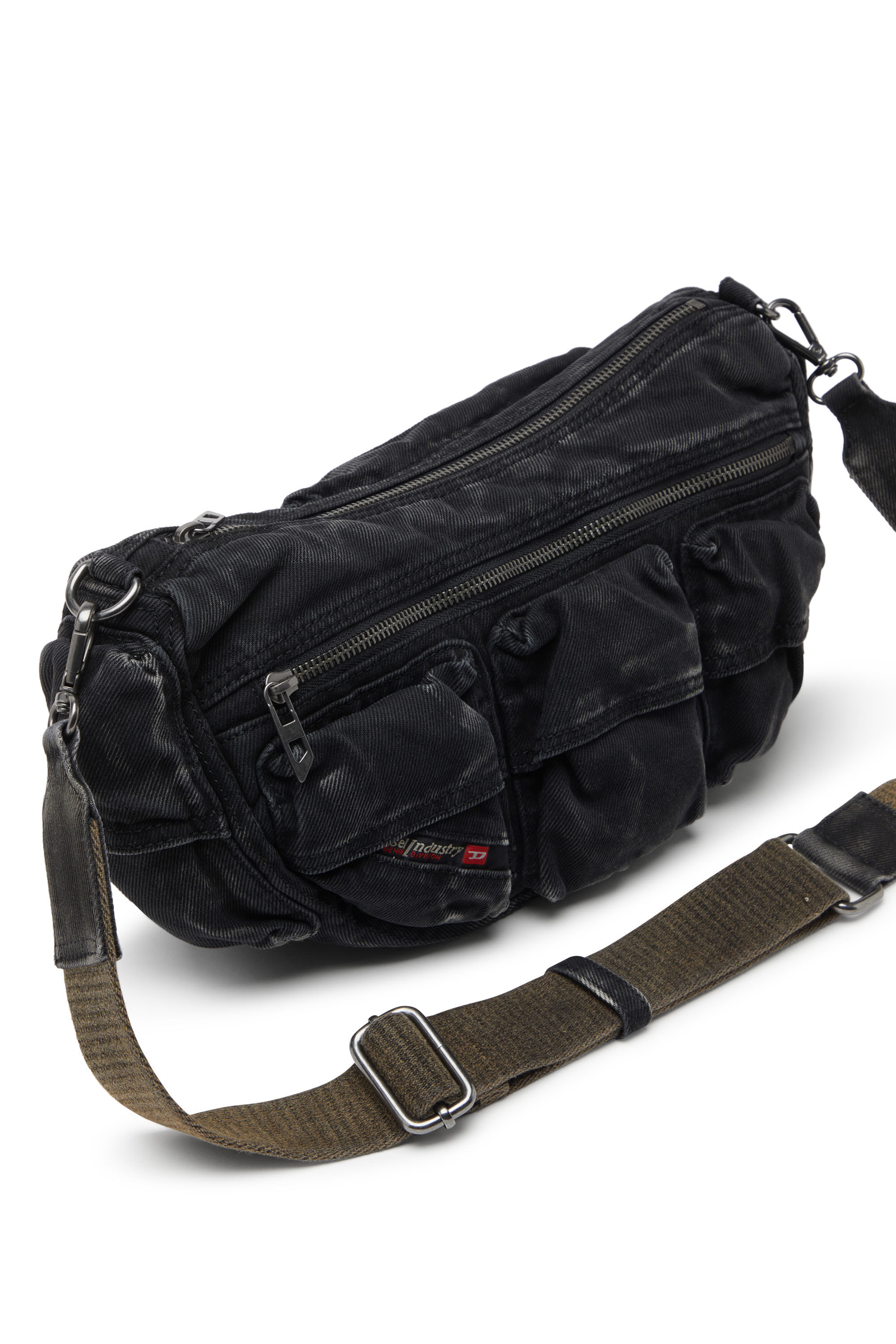 Diesel - MULTI-PKTS SHOULDER BAG X, Multi-Pkts-Borsa multipocket in denim washed Unisex in Nero - 5
