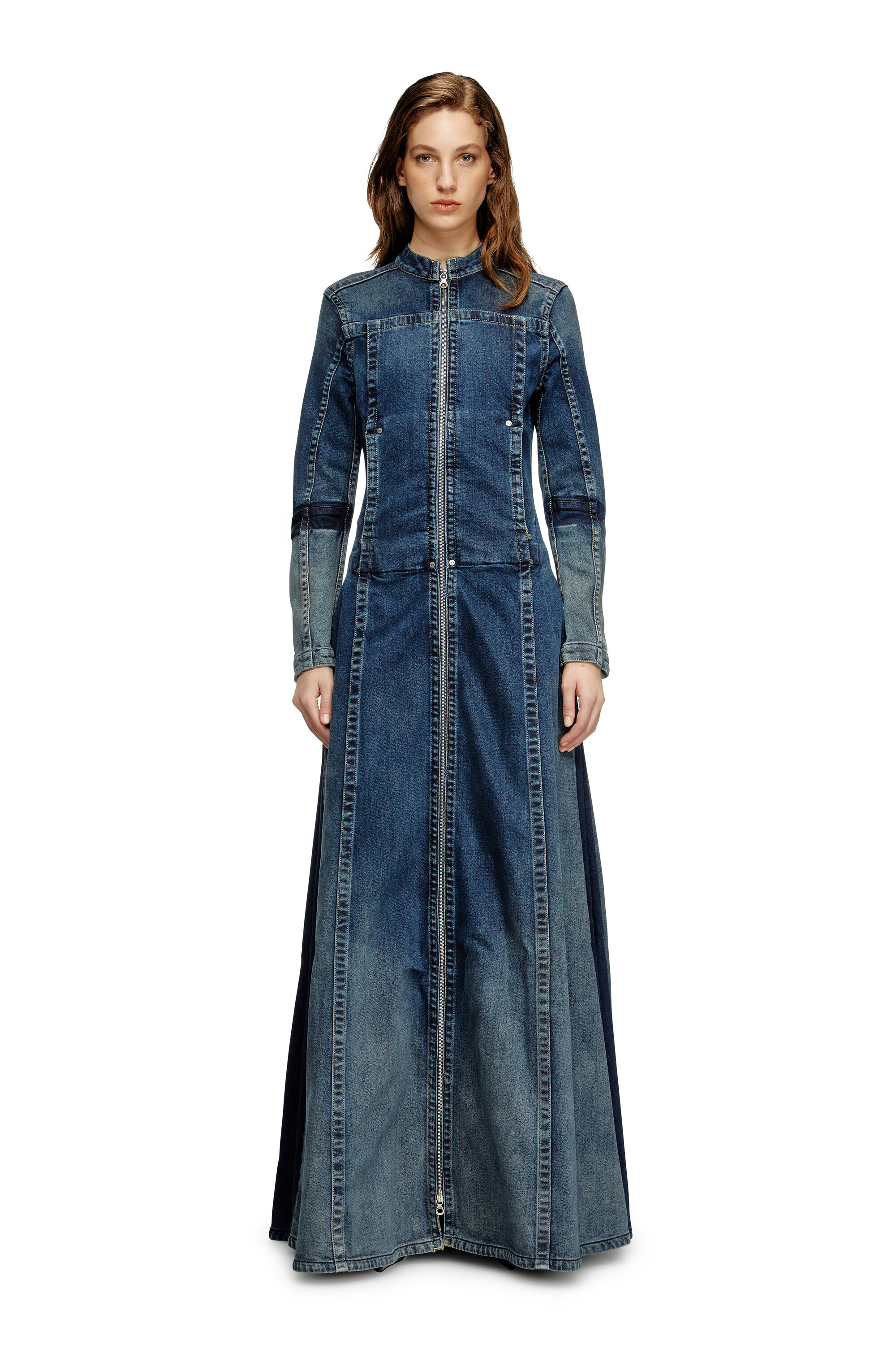 Diesel - DE-RO1-RE-FSG, Damen Maxikleid aus Rehab-Denim in Dunkelblau - 1