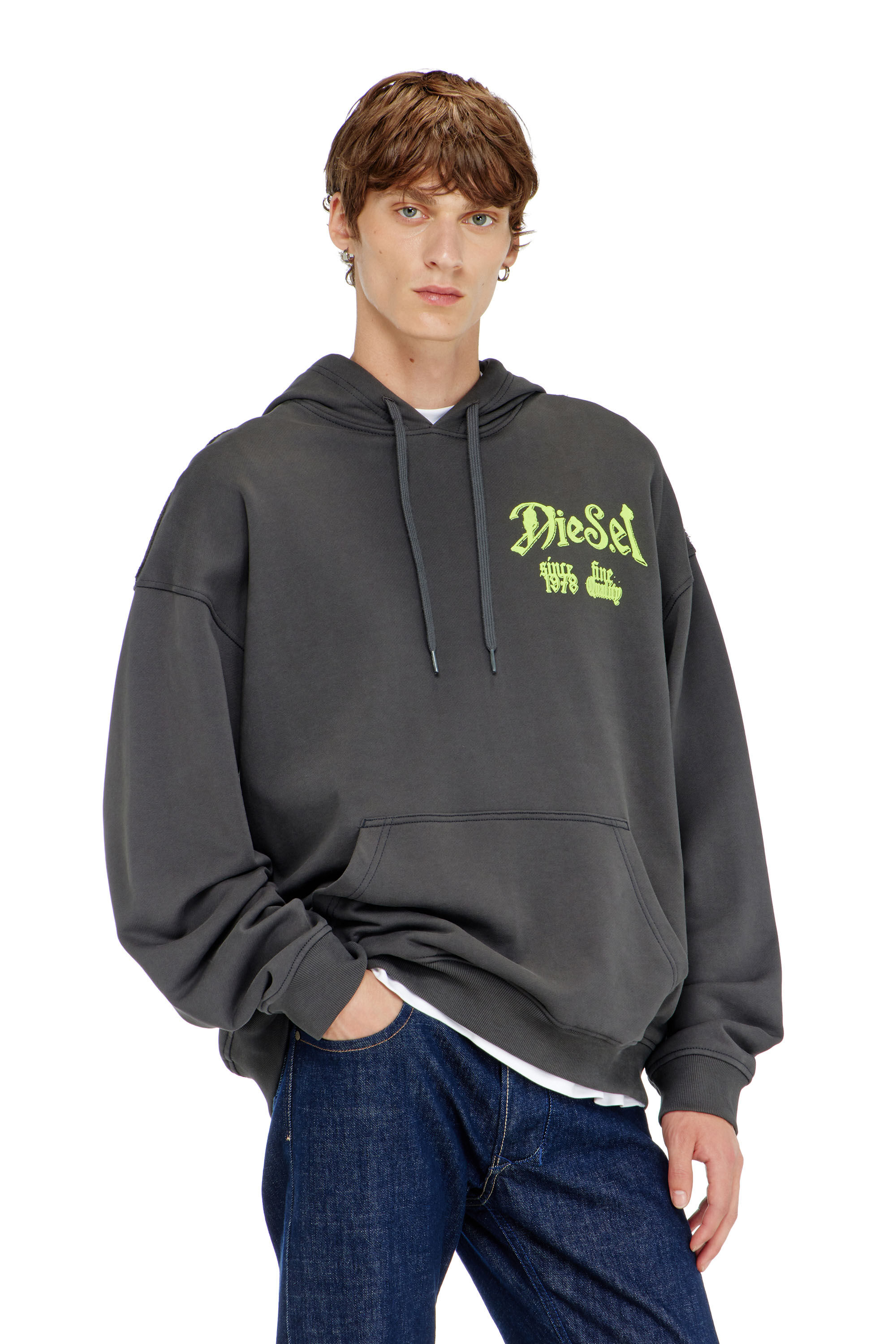 Diesel - S-BOXT-HOOD-AA2, Felpa in cotone con grafiche floccate Uomo in Grigio - 3