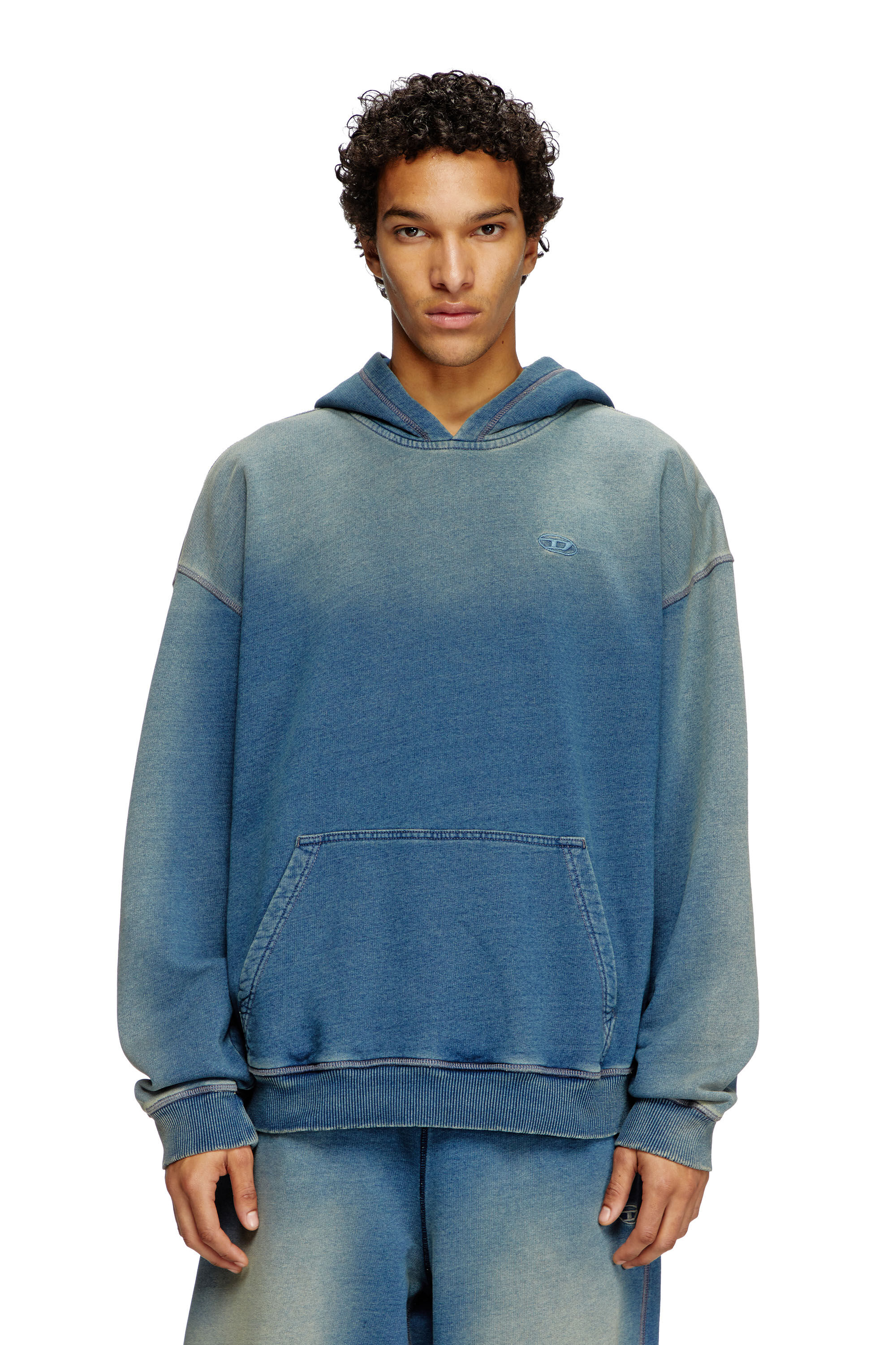Diesel - S-BOXT-HOOD-R6, Sweat-shirt à capuche délavé avec logo brodé Homme in Bleu - 3