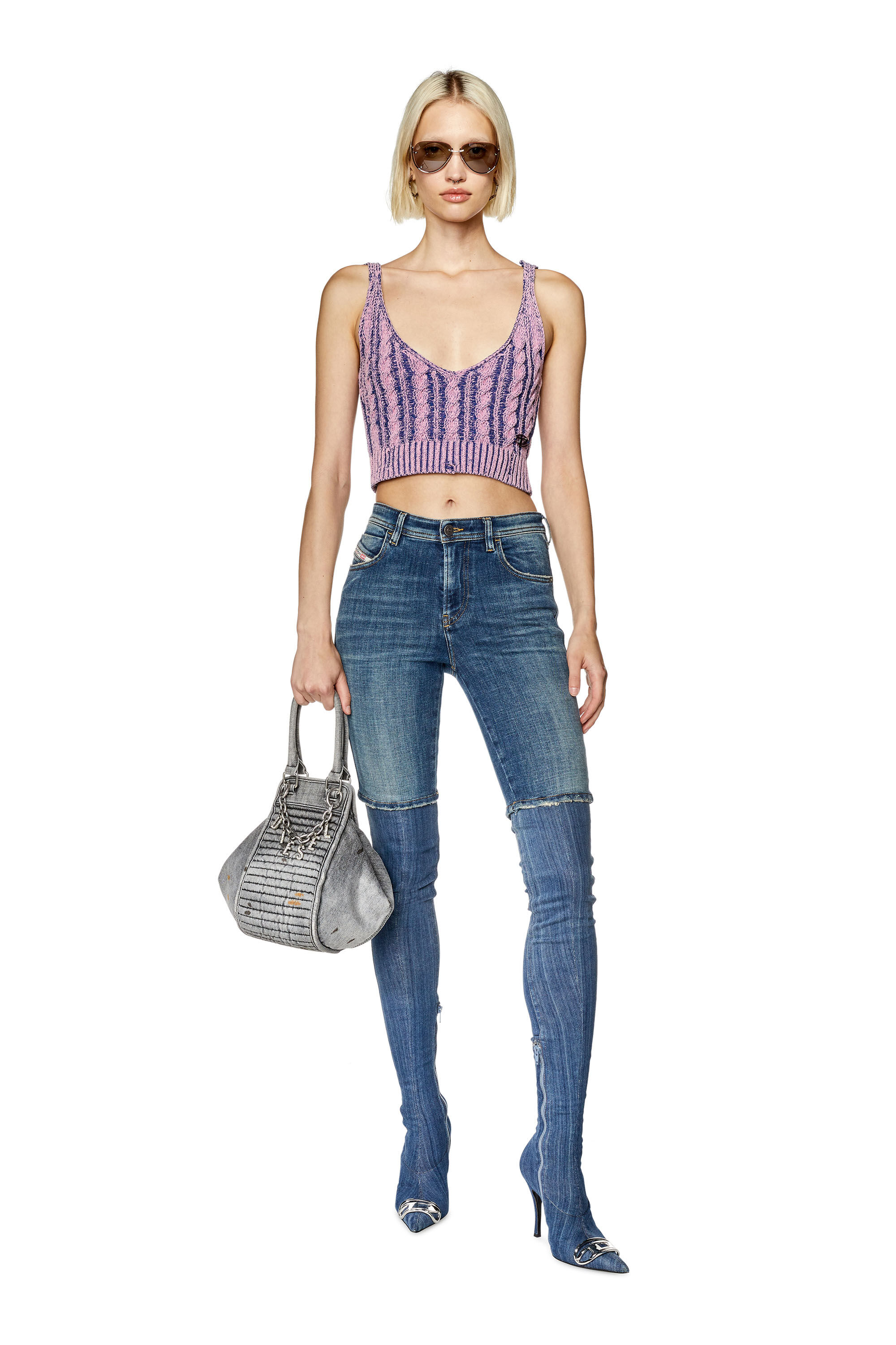 Diesel - M-MILOS, Crop top in ciniglia a trecce Donna in Viola - 1
