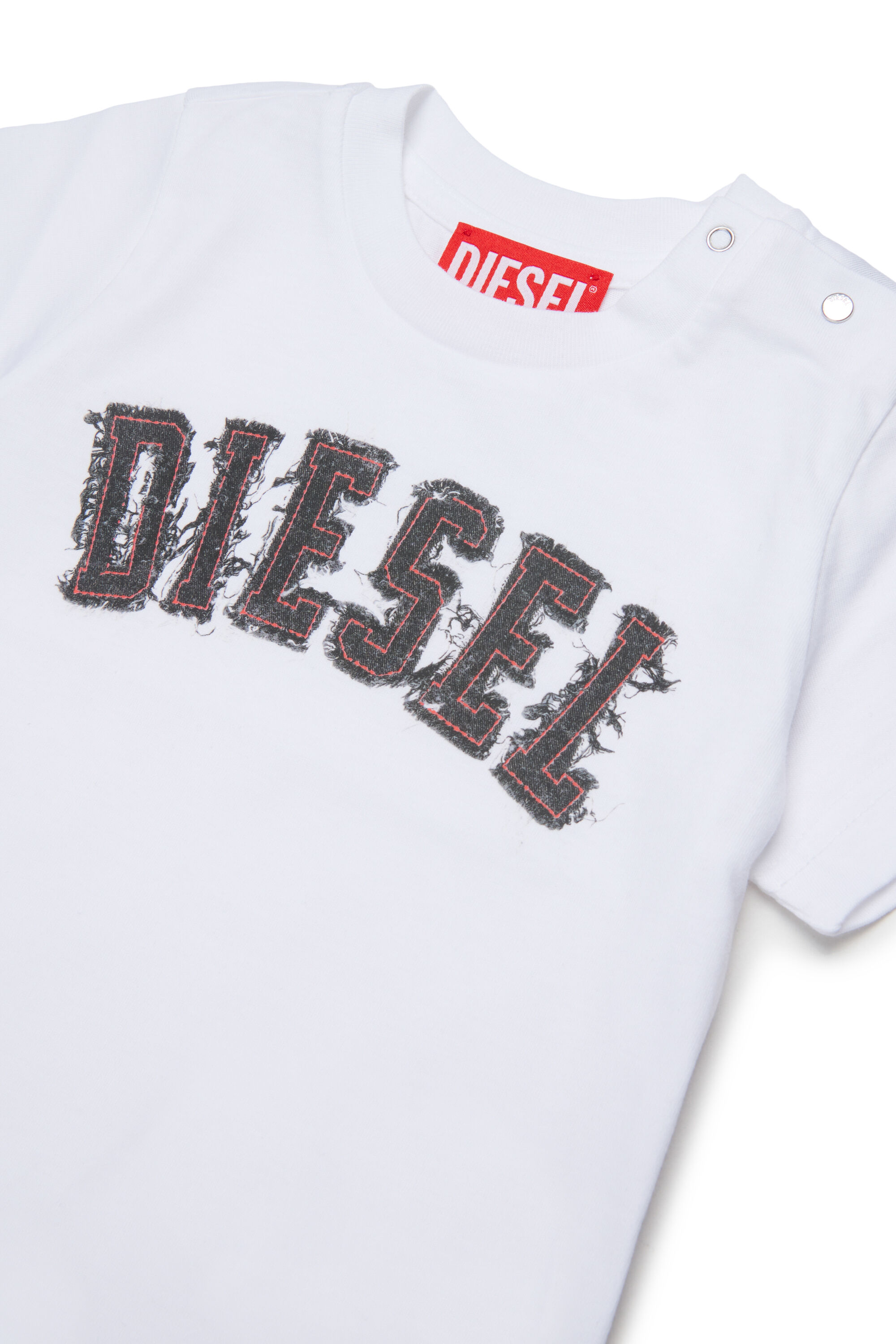 Diesel - TEANSB, T-shirt en coton avec logo effet effiloch&eacute; Homme in Blanc - 3