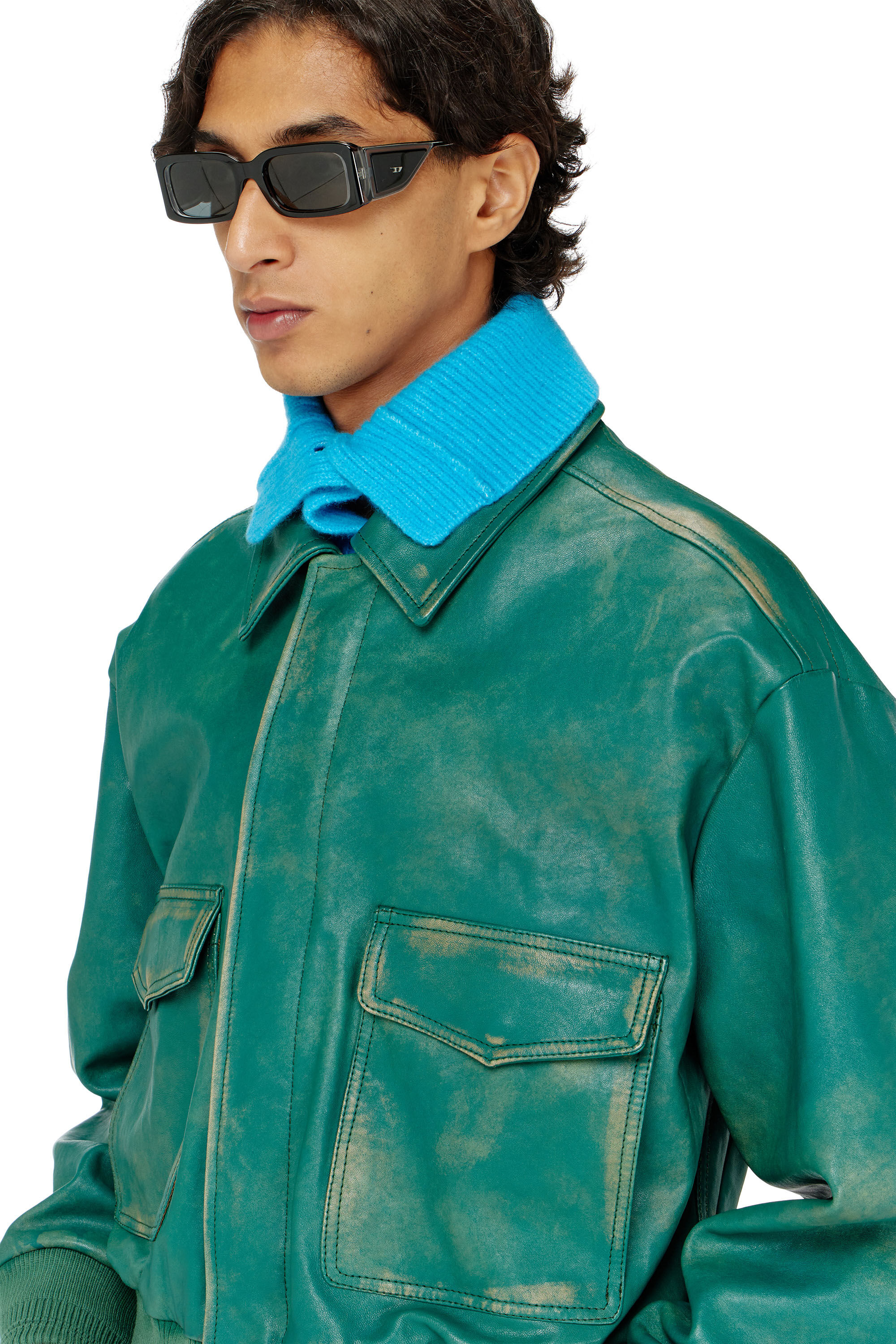 Diesel - L-UMAN, Herren Aviator-Jacke aus behandeltem Leder in Gr&uuml;n - 5