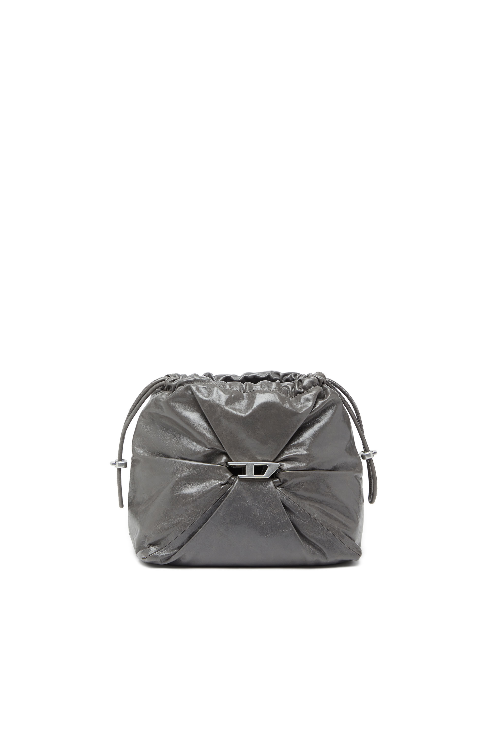 Diesel - SCRUNCH-D BUCKET, Scrunch-D-Borsa bucket in pelle lucida stropicciata Donna in Grigio - 6