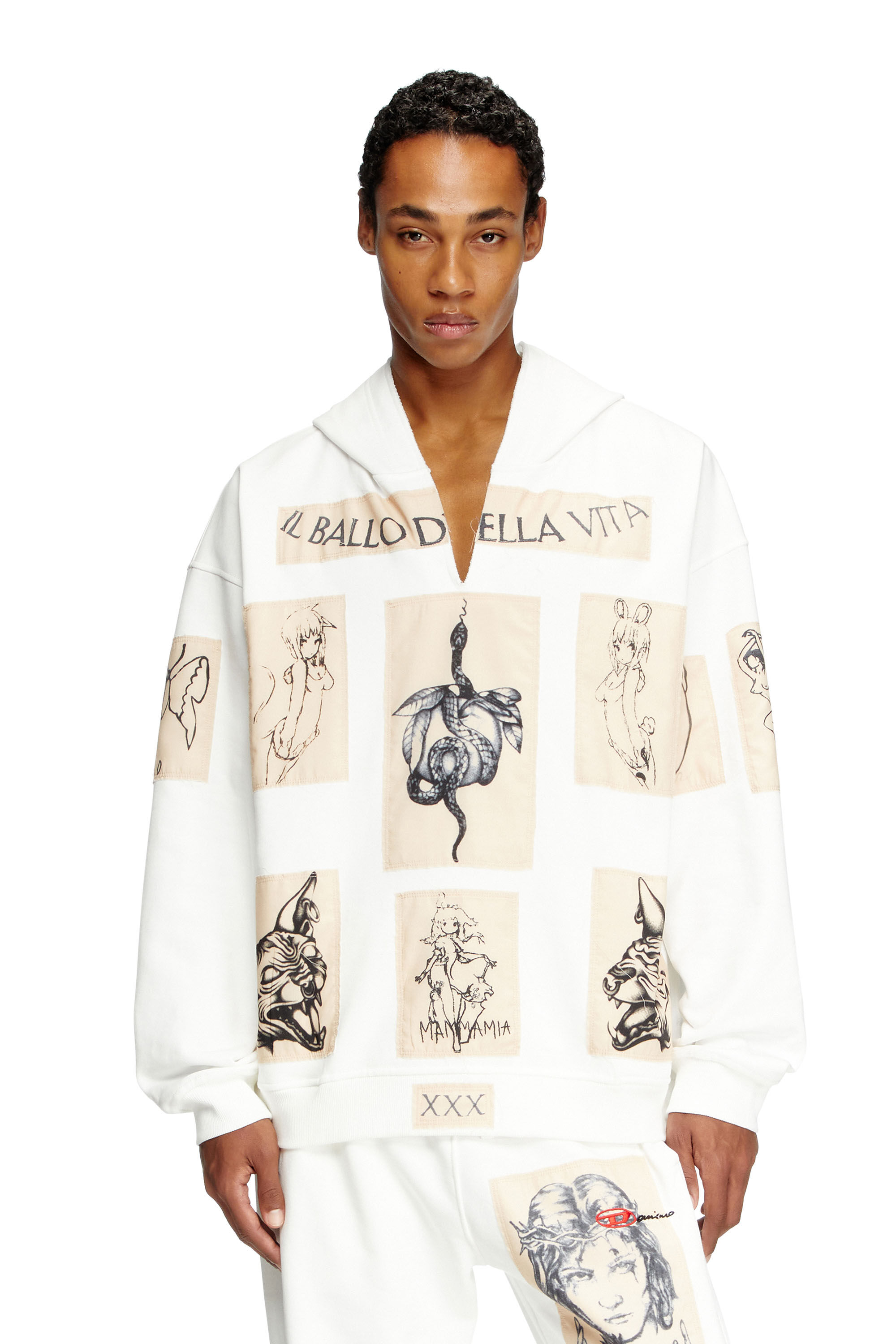 Diesel - S-BOXT-HOOD-DD, Sweat-shirt à capuche avec empiècements tatouage Mixte in Blanc - 3