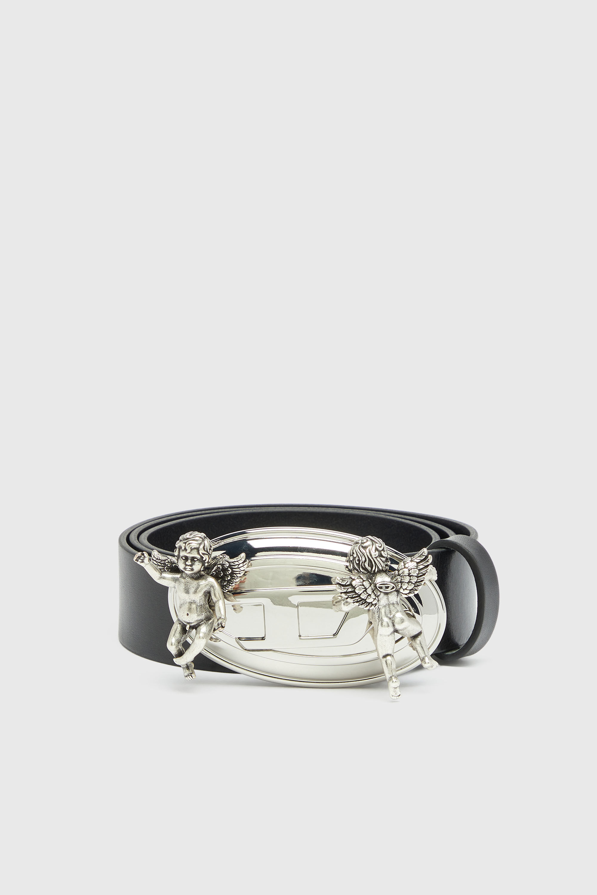 Diesel - B-OVAL ANGELS 35, Damen 3,5 cm Lederg&uuml;rtel mit Oval D Schnalle und Cherub in Schwarz - 1