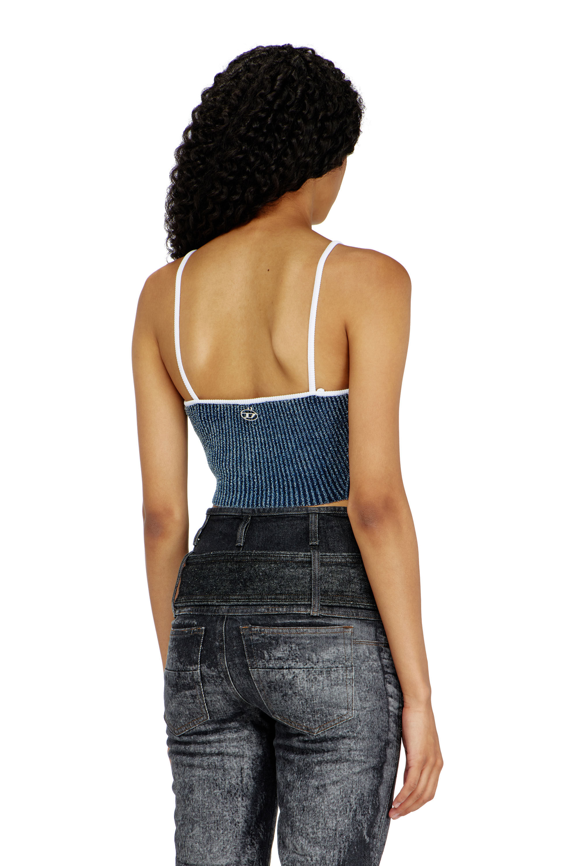 Diesel - M-ESTERE, Damen Crop-Top aus indigo boucl&eacute; Rippstrick in Blau/Weiss - 4