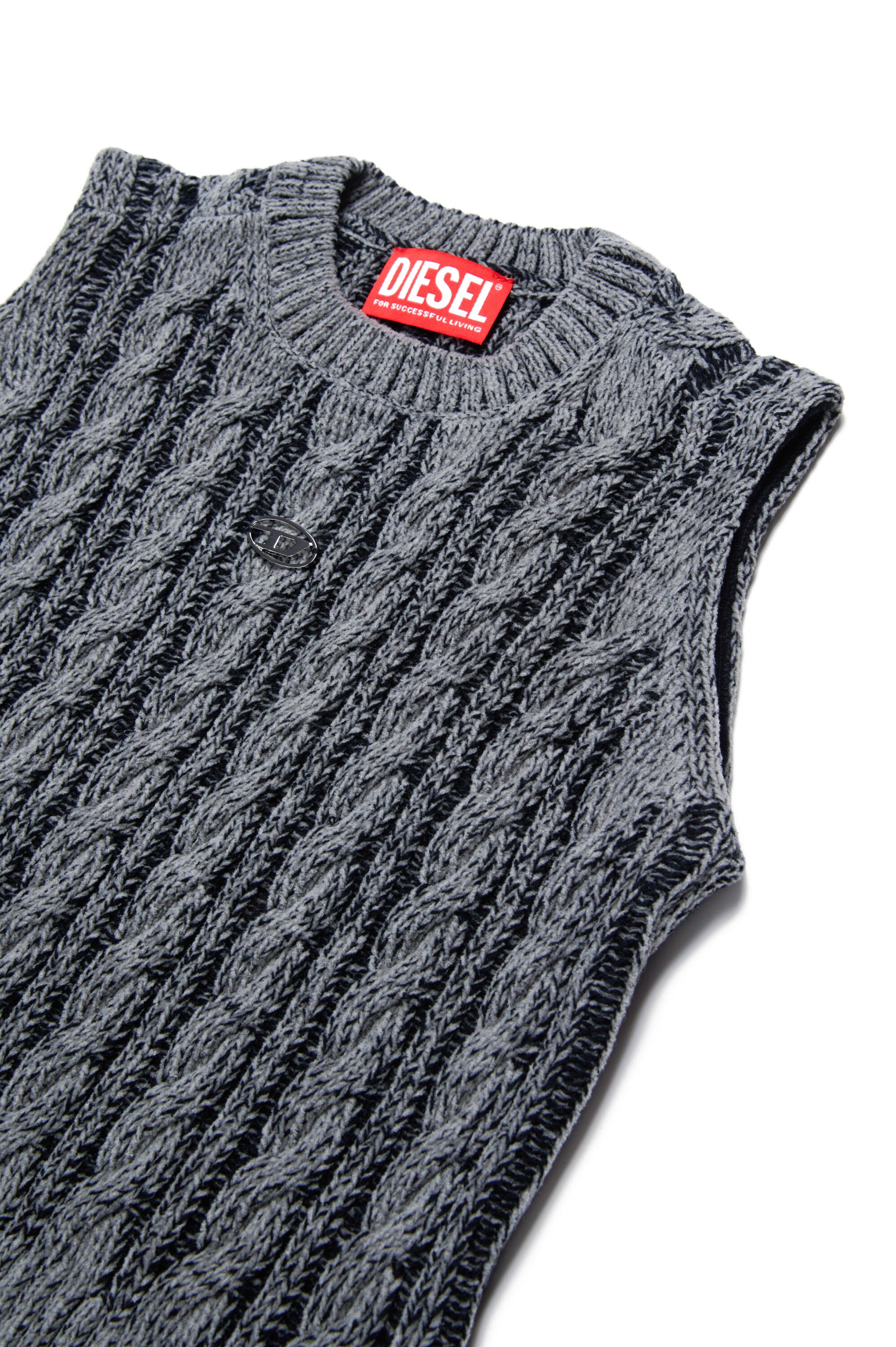 Diesel - KMPANAS, Woman Cable-knit vest in two-tone yarn in Black - Image 3