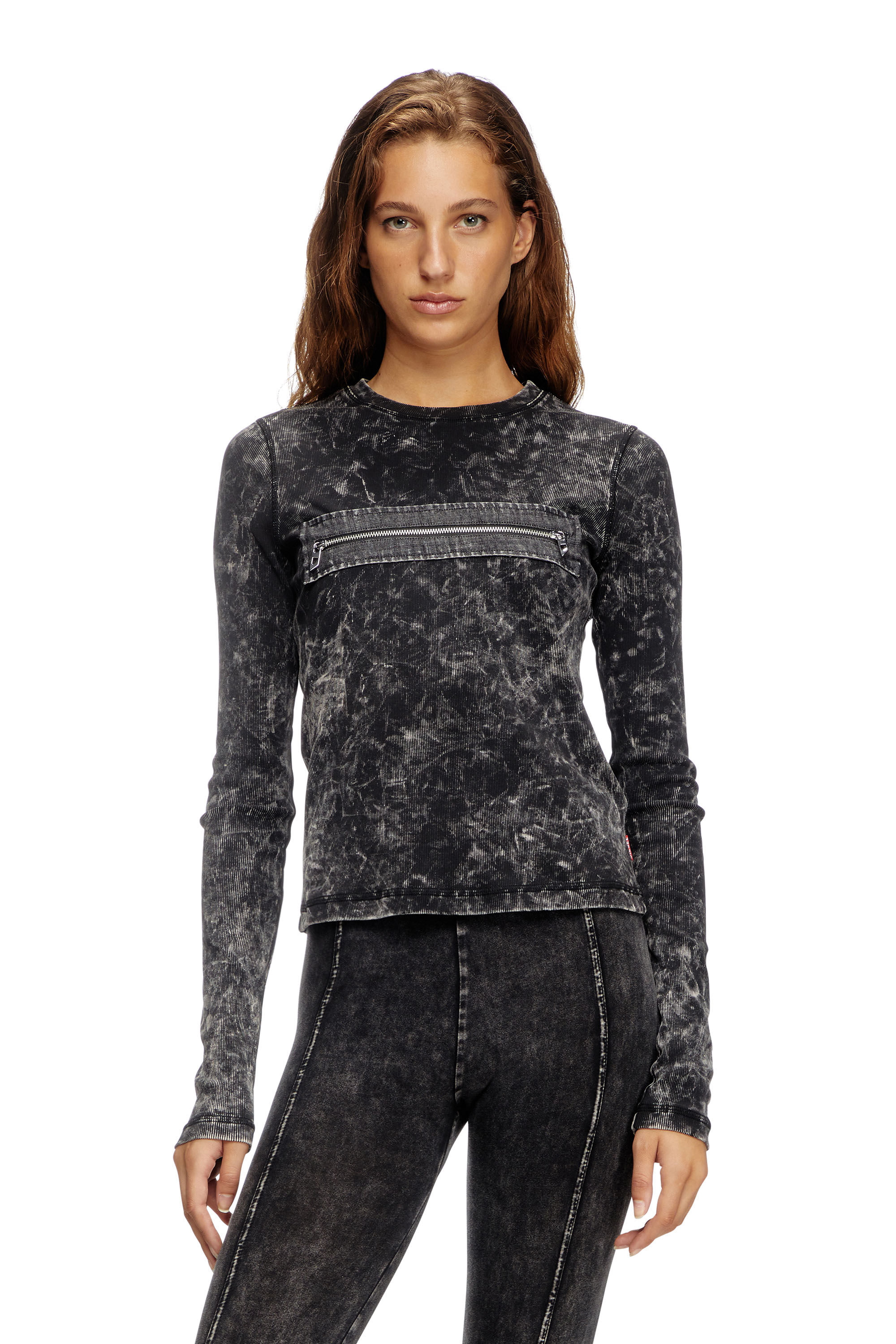 Diesel - T-ERCOLE, Top marbré avec cut-out zippé Femme in Noir - 3